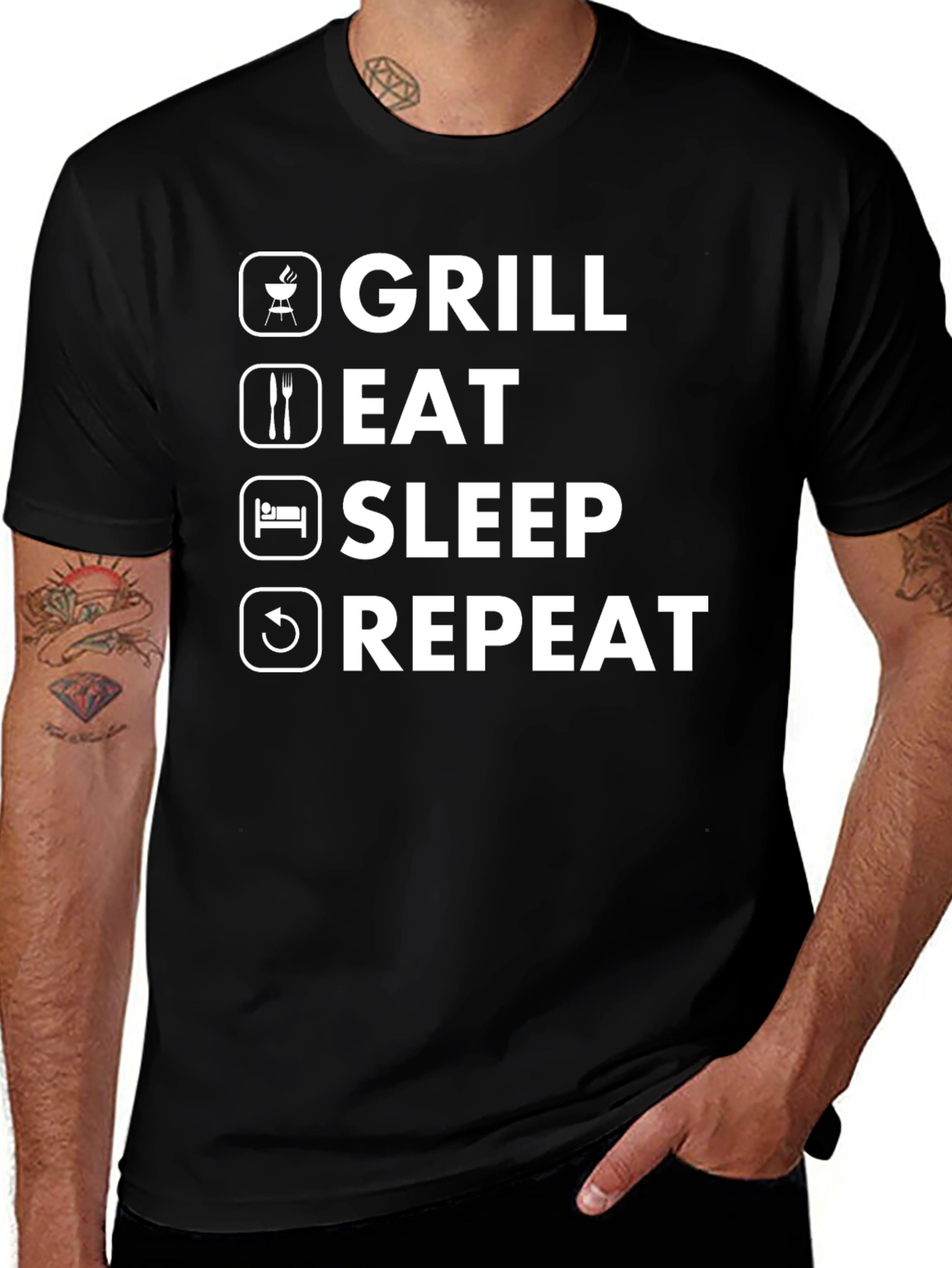 Grill Eat Sleep Repeat Mens Graphic T-Shirt