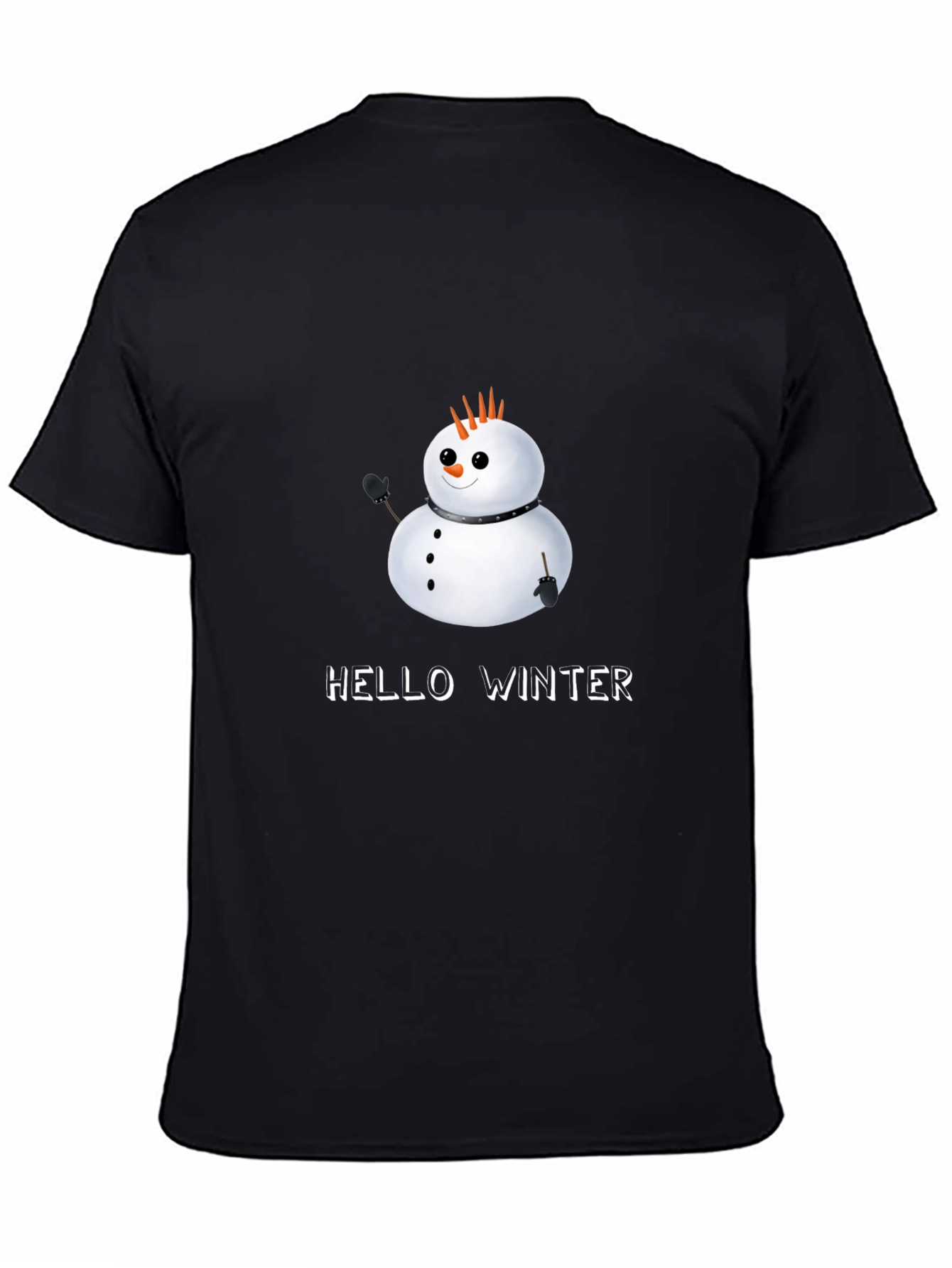 Hello Winter Snowman Black T-Shirt
