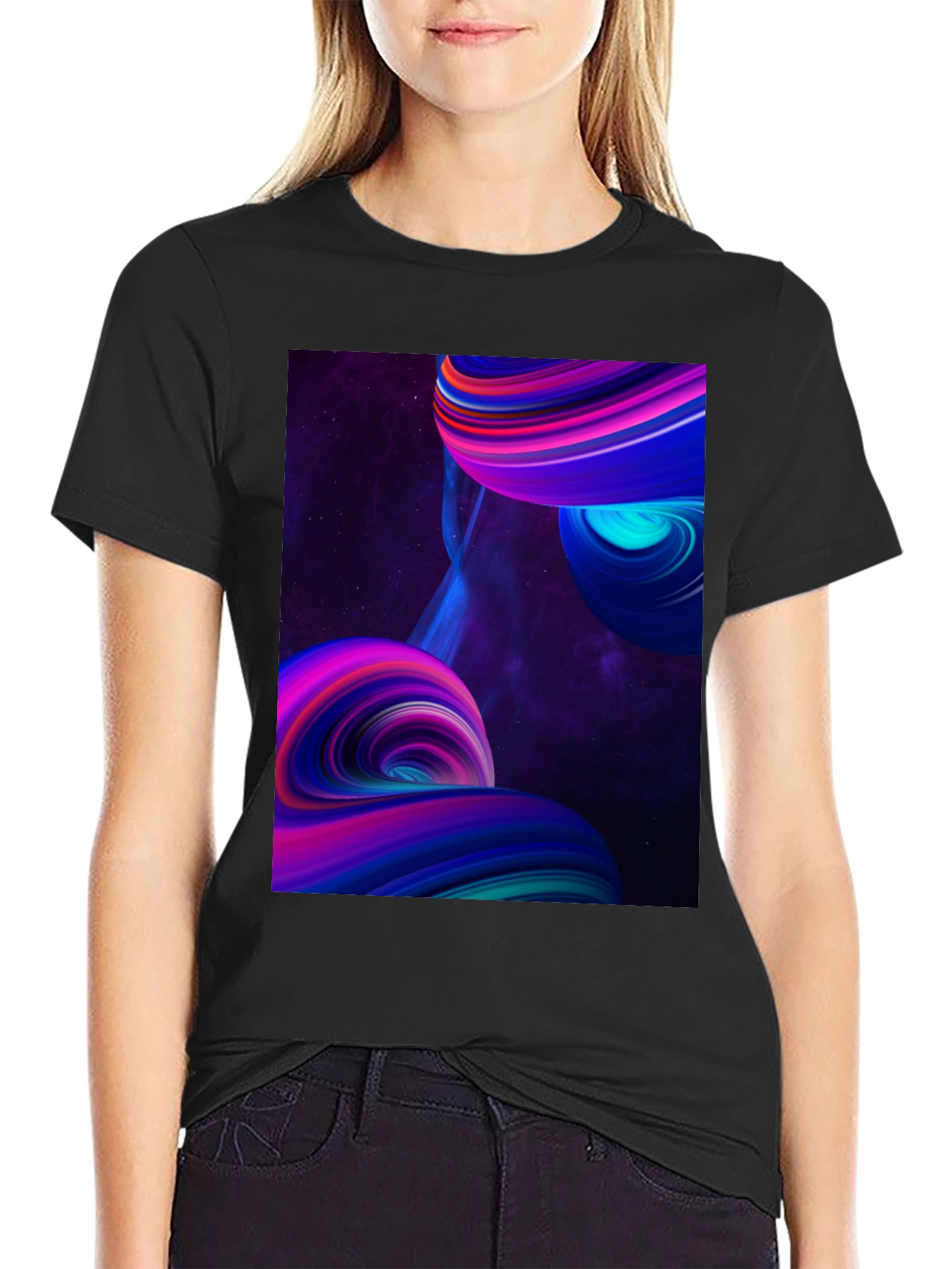 Abstract Galaxy Swirl Graphic Black T-Shirt