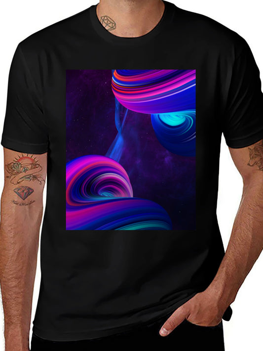 Abstract Galaxy Swirl Graphic Black T-Shirt