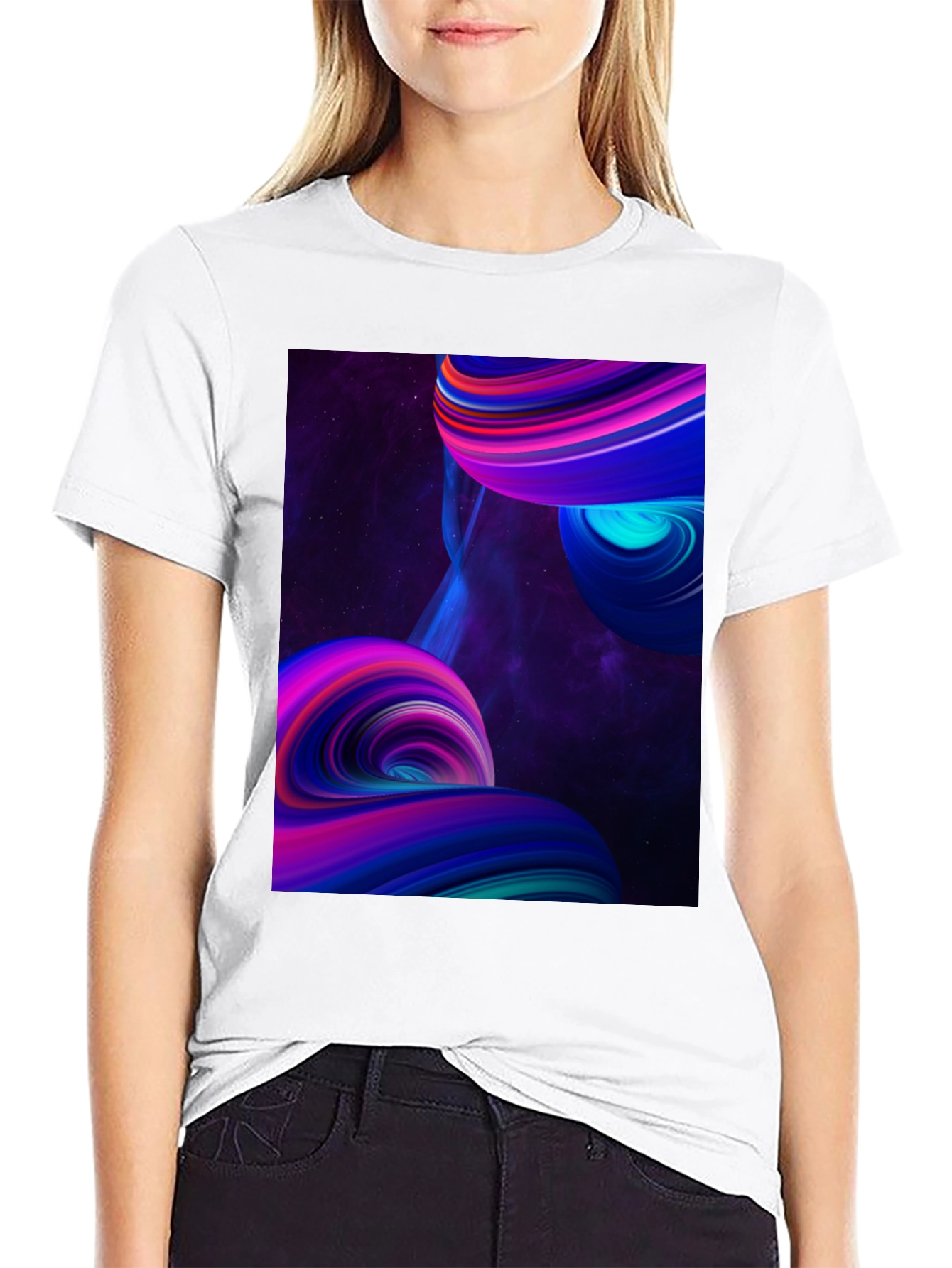 Abstract Galaxy Swirl Graphic Black T-Shirt