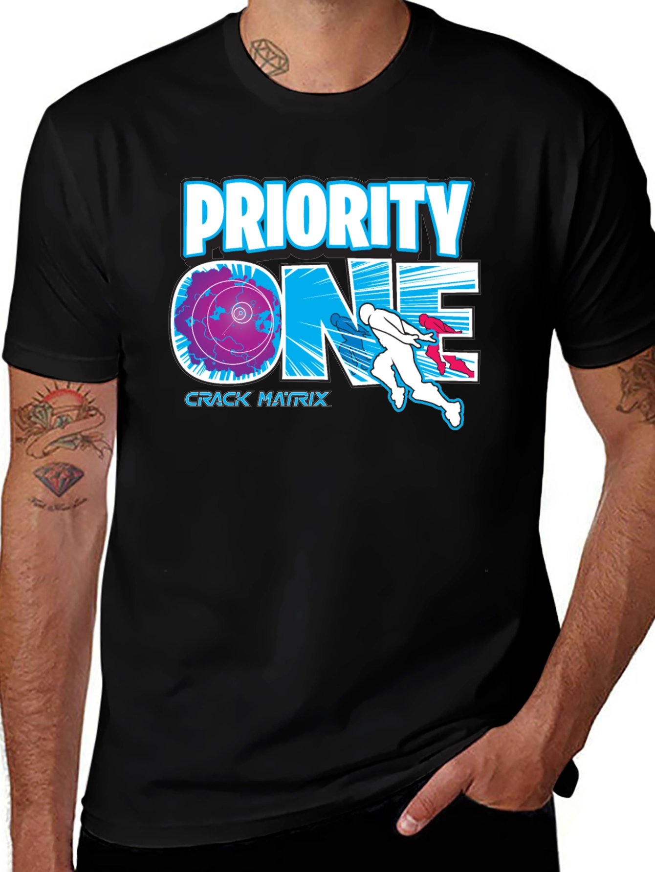 Priority One Crack Matrix Black Graphic Tee
