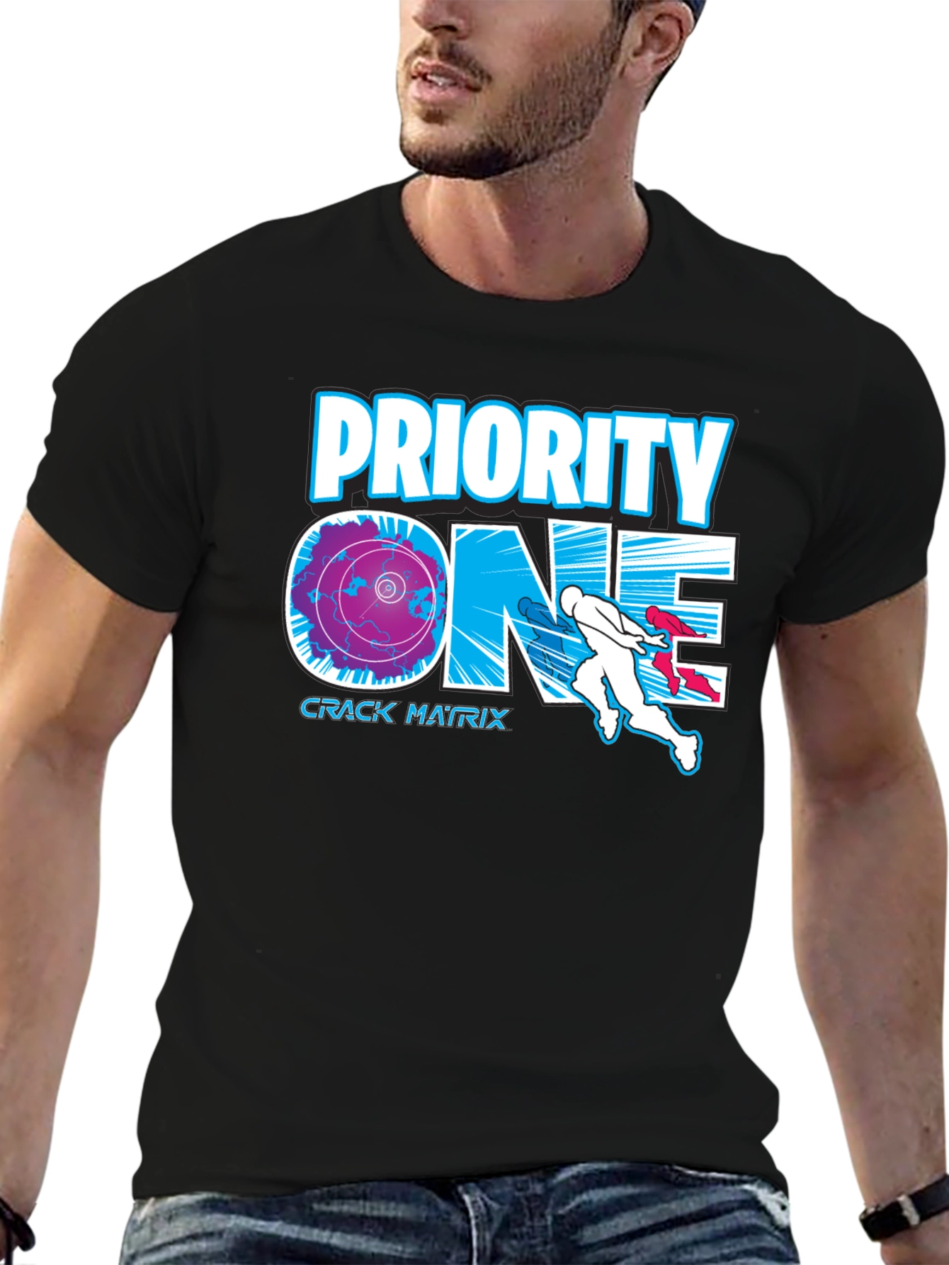 Priority One Crack Matrix Black Graphic Tee