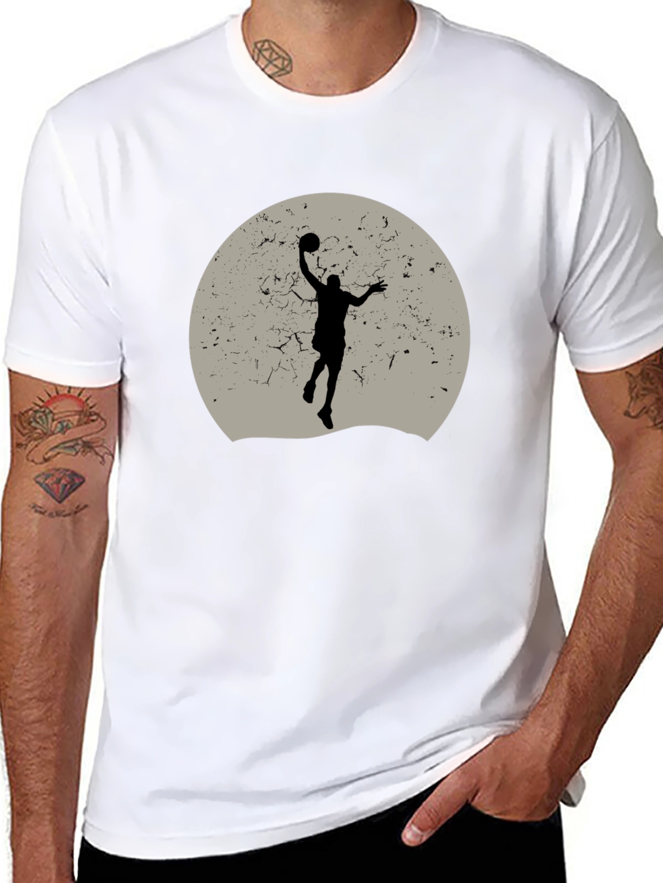 Basketball Silhouette Graphic Tee - Black Cotton Blend