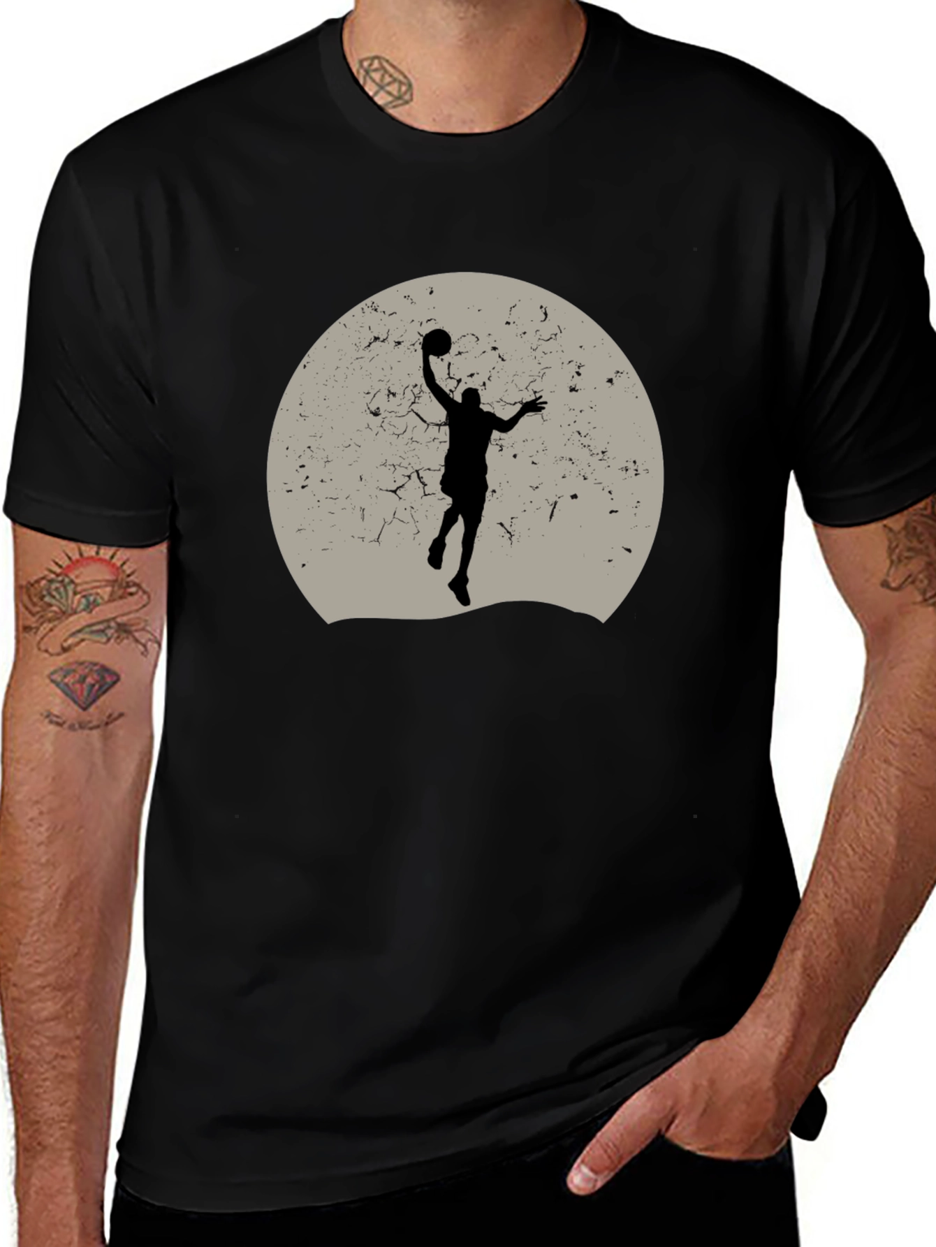 Basketball Silhouette Graphic Tee - Black Cotton Blend