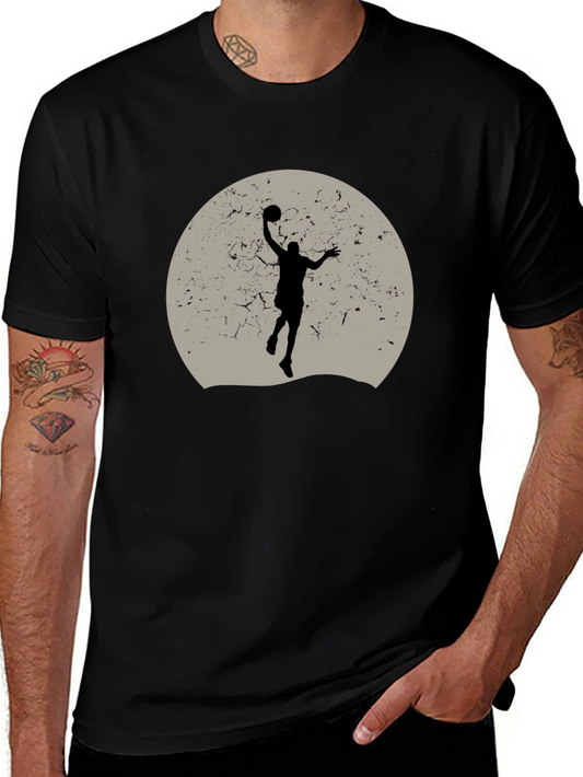 Basketball Silhouette Graphic Tee - Black Cotton Blend