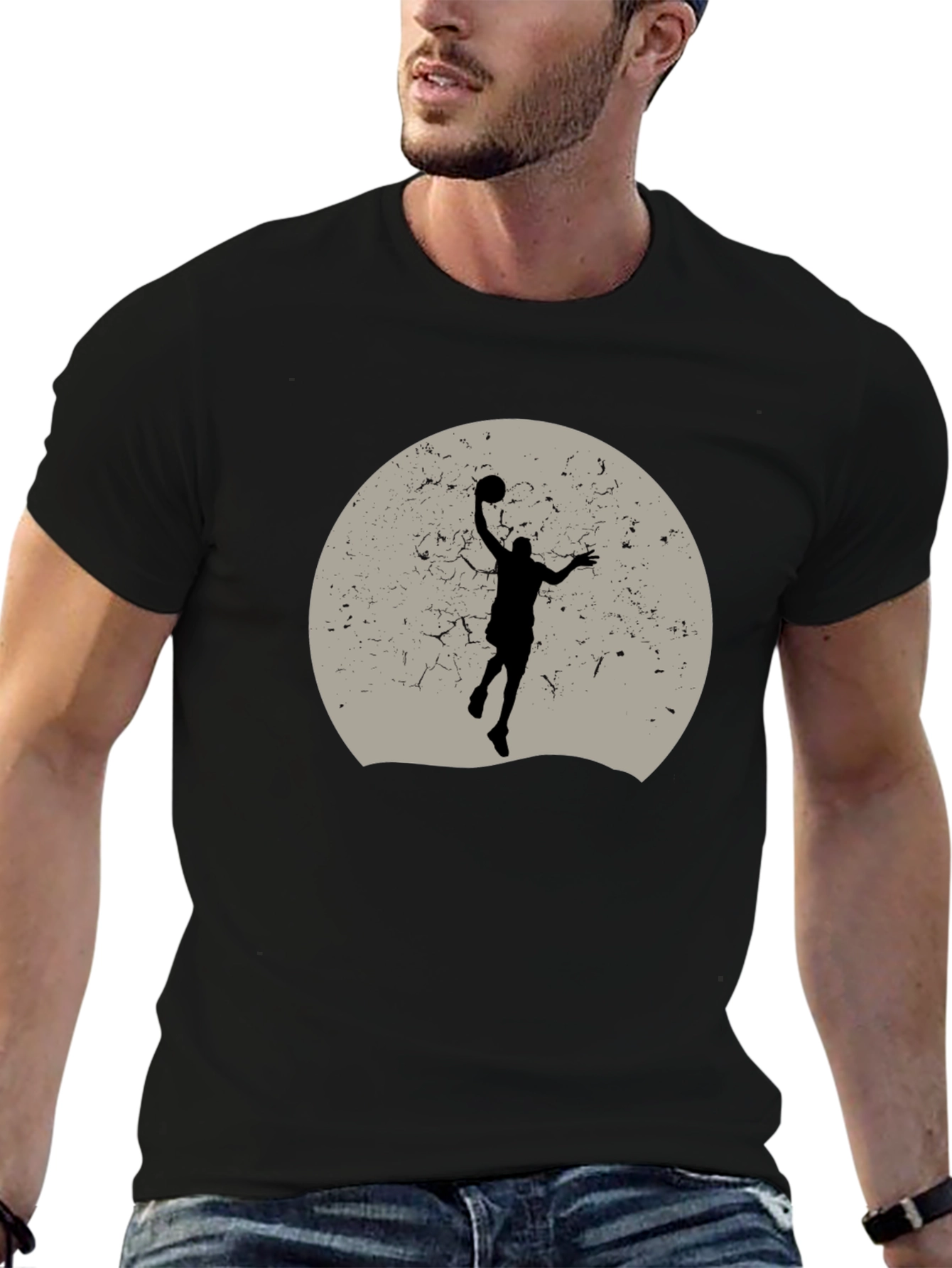 Basketball Silhouette Graphic Tee - Black Cotton Blend