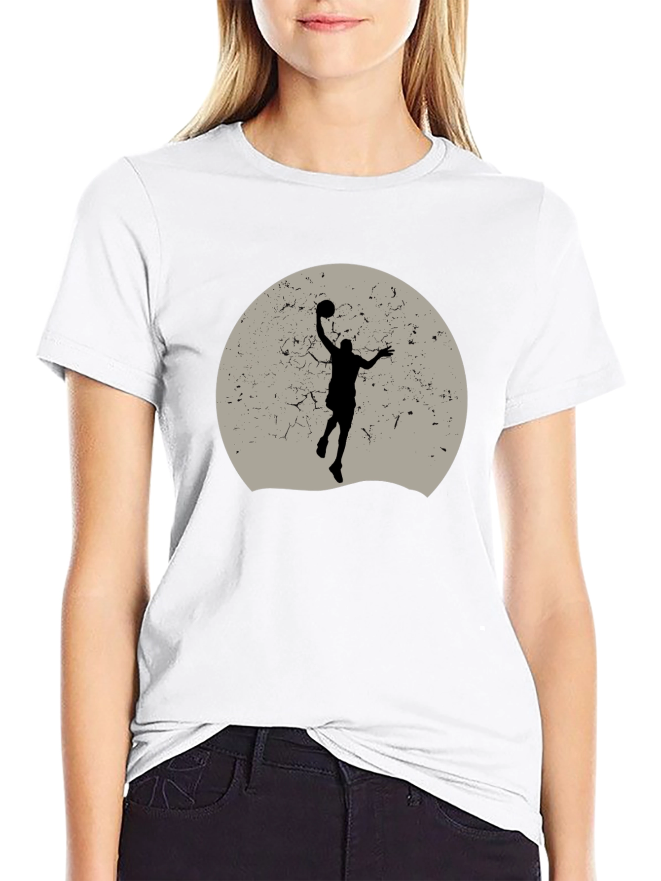 Basketball Silhouette Graphic Tee - Black Cotton Blend