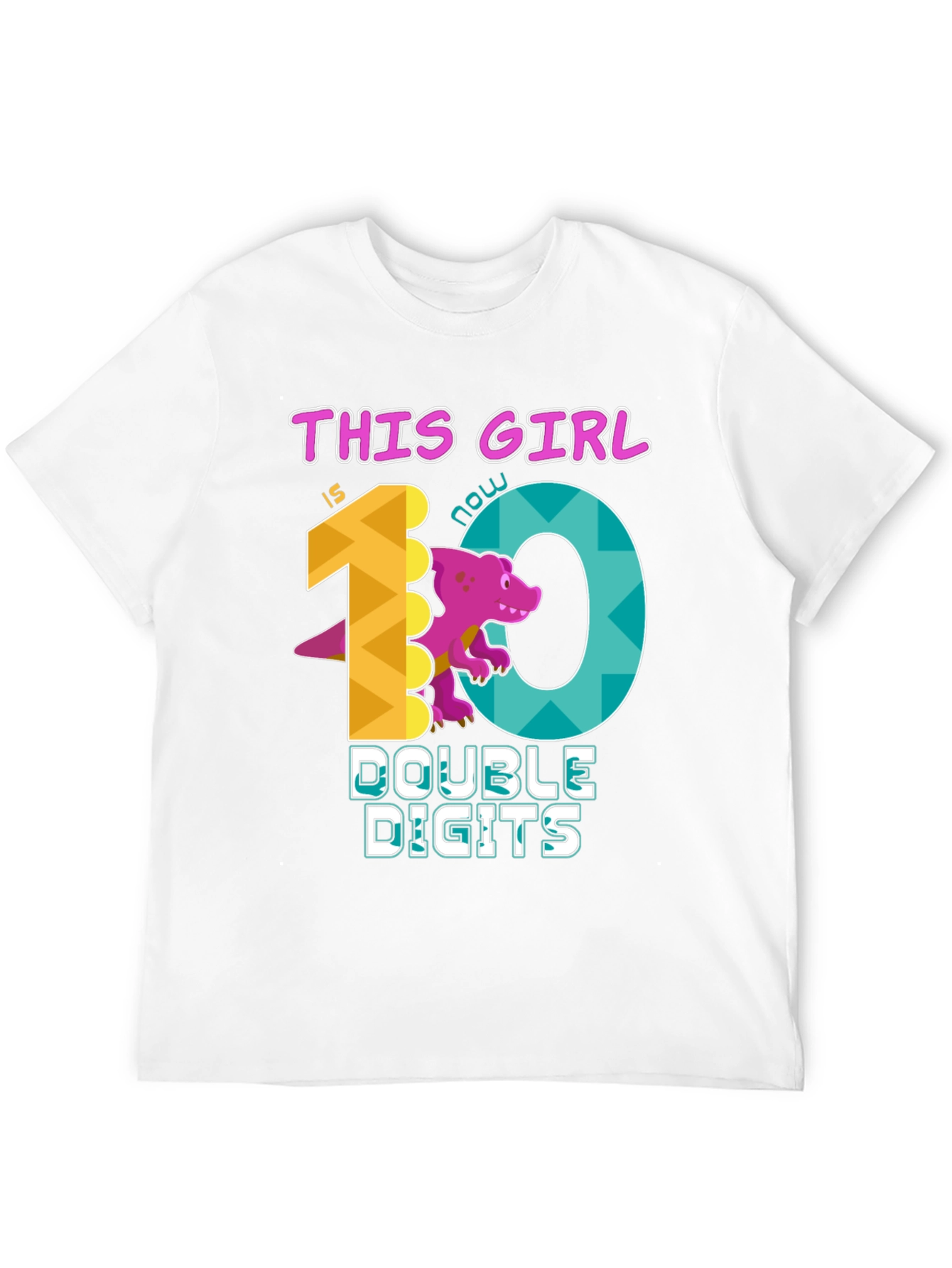 Girls 10th Birthday T-Shirt - Double Digits Dinosaur Tee