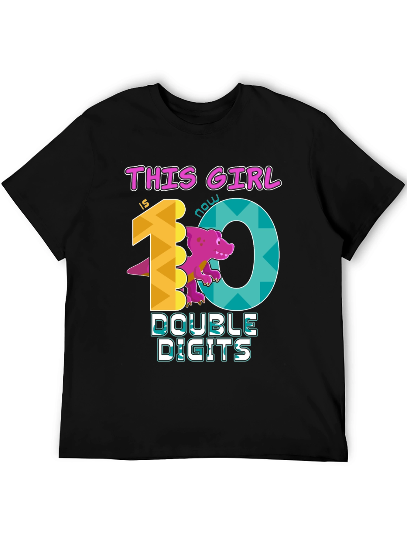 Girls 10th Birthday T-Shirt - Double Digits Dinosaur Tee