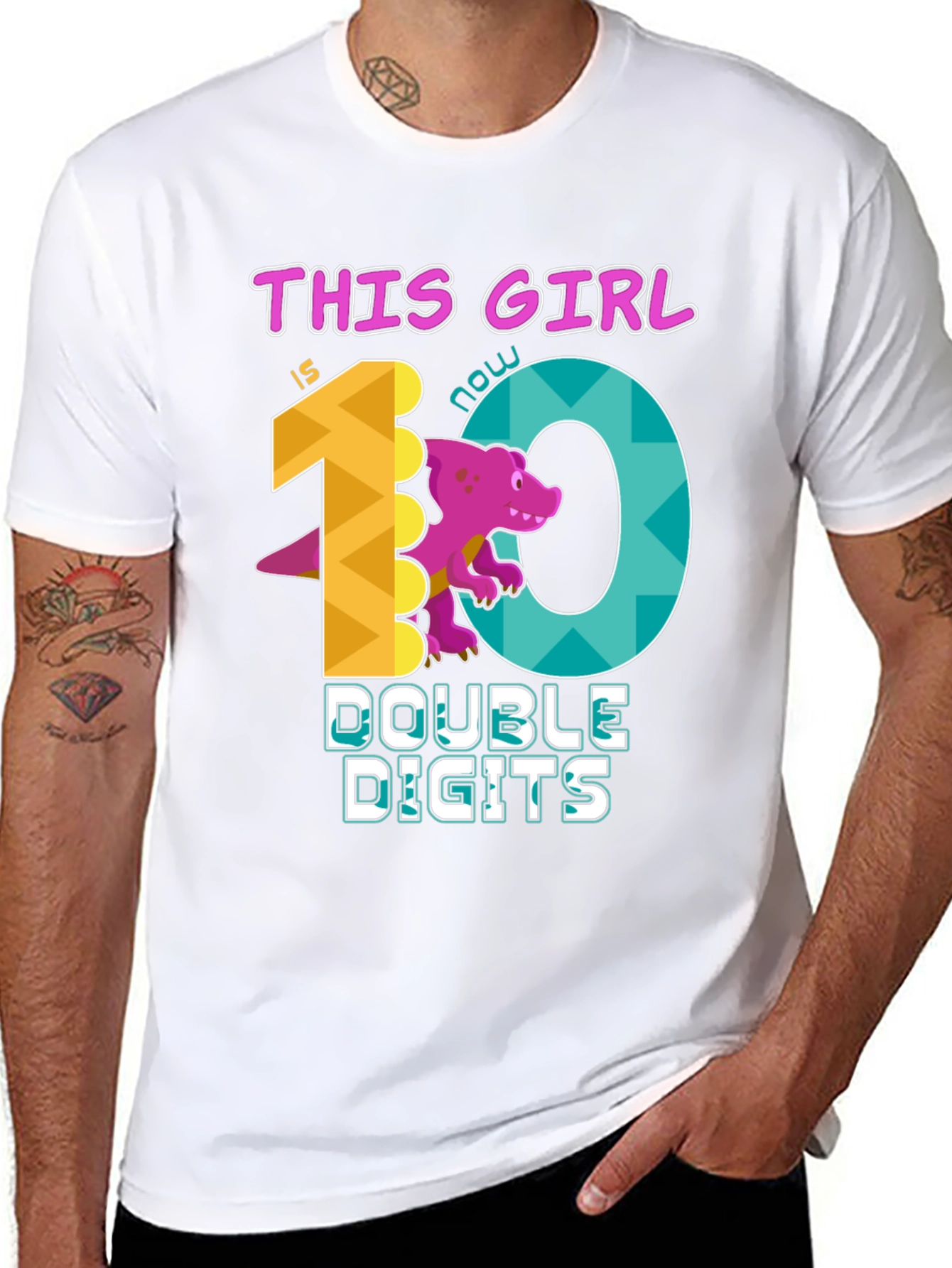 Girls 10th Birthday T-Shirt - Double Digits Dinosaur Tee