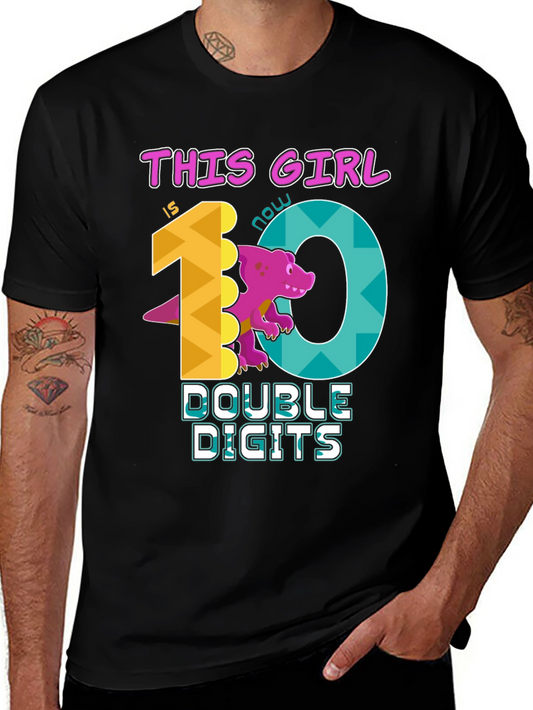 Girls 10th Birthday T-Shirt - Double Digits Dinosaur Tee