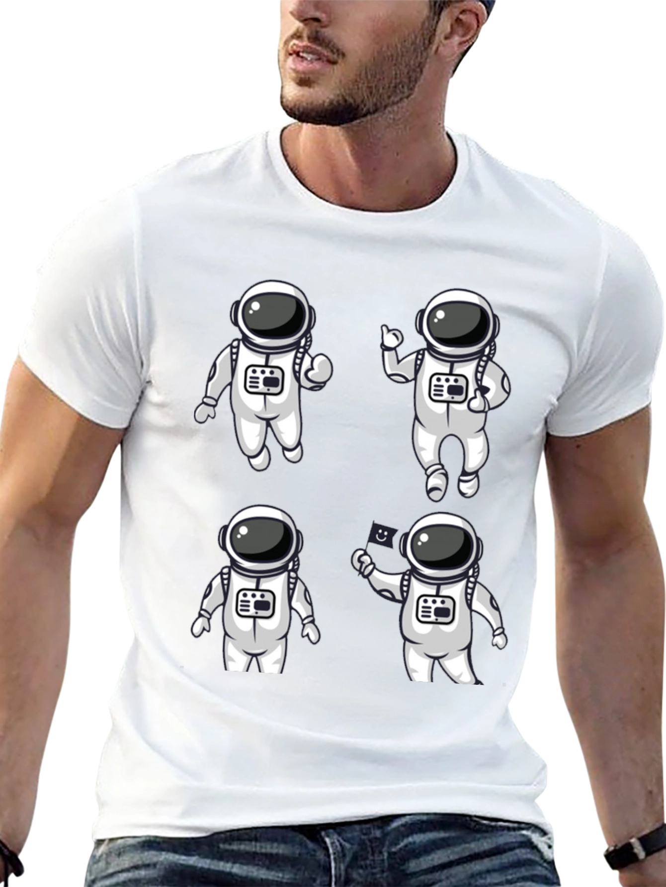 Astronaut Cartoon Graphic Black T-Shirt