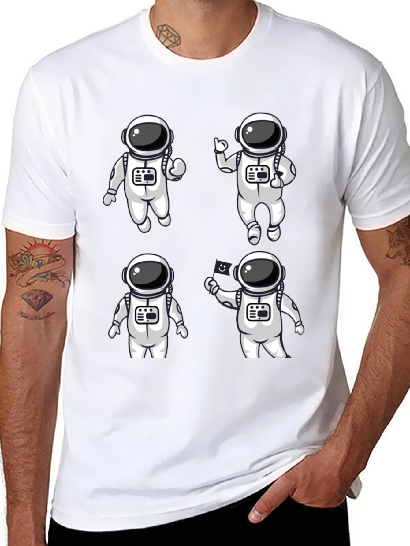 Astronaut Cartoon Graphic Black T-Shirt