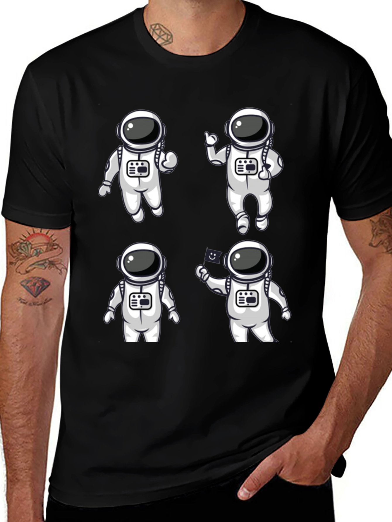 Astronaut Cartoon Graphic Black T-Shirt