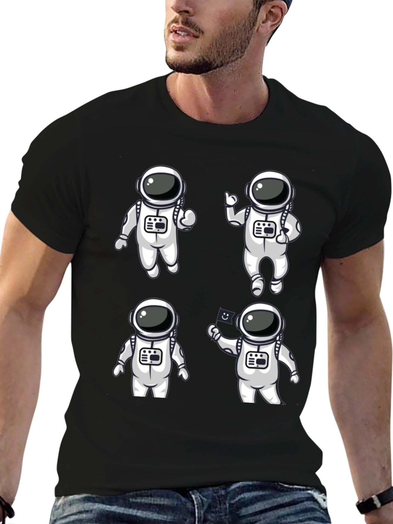 Astronaut Cartoon Graphic Black T-Shirt
