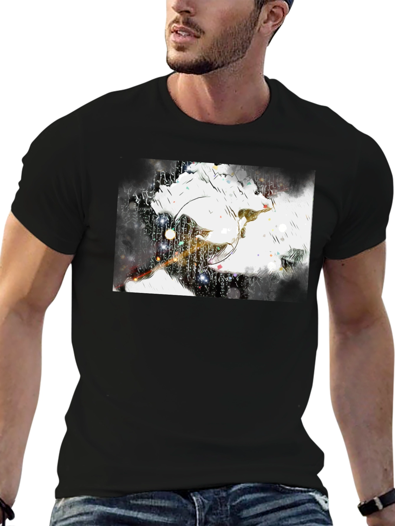 Abstract Graphic Print Black Tee