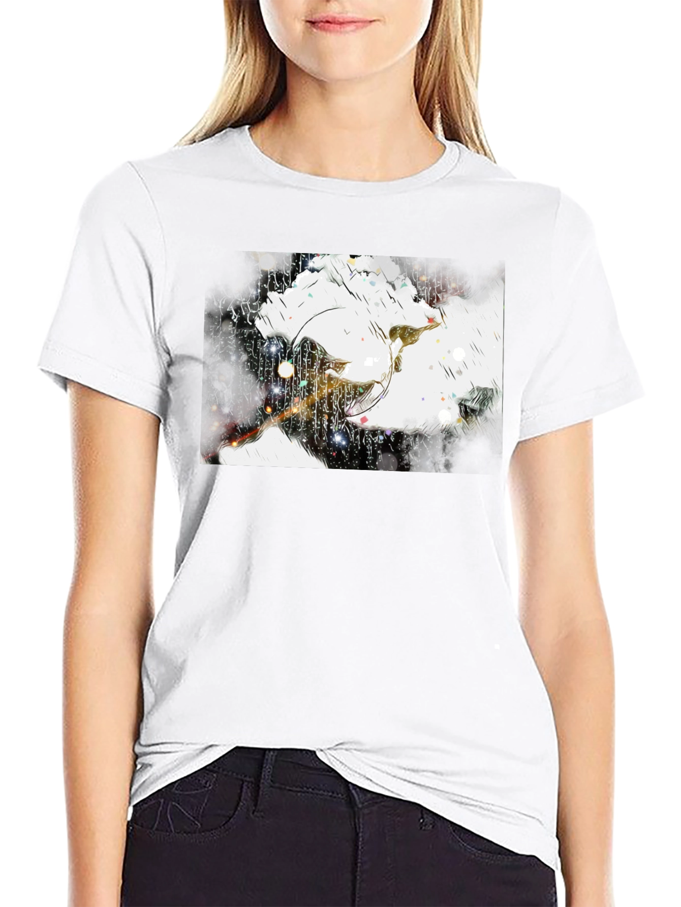 Abstract Graphic Print Black Tee