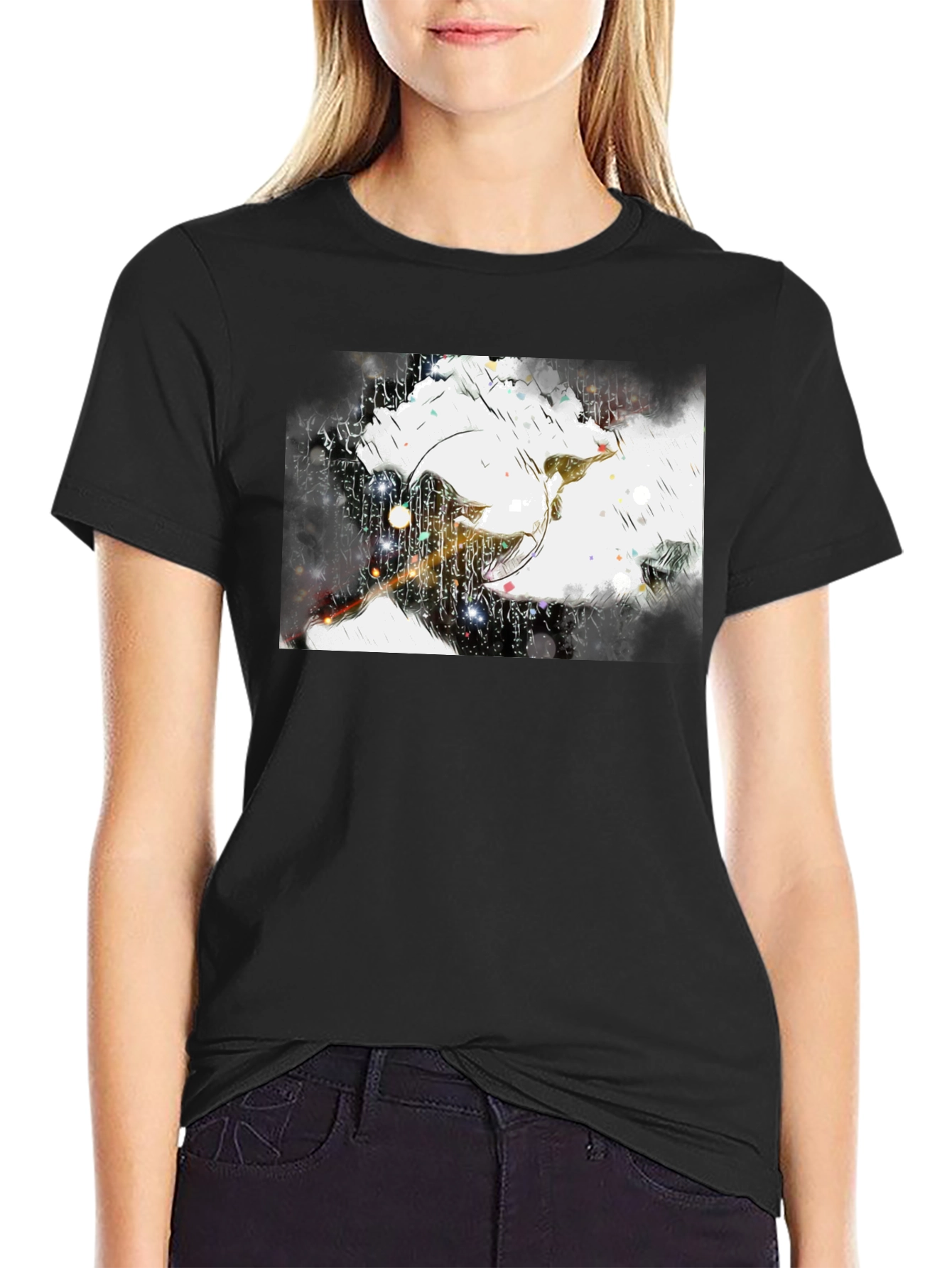 Abstract Graphic Print Black Tee