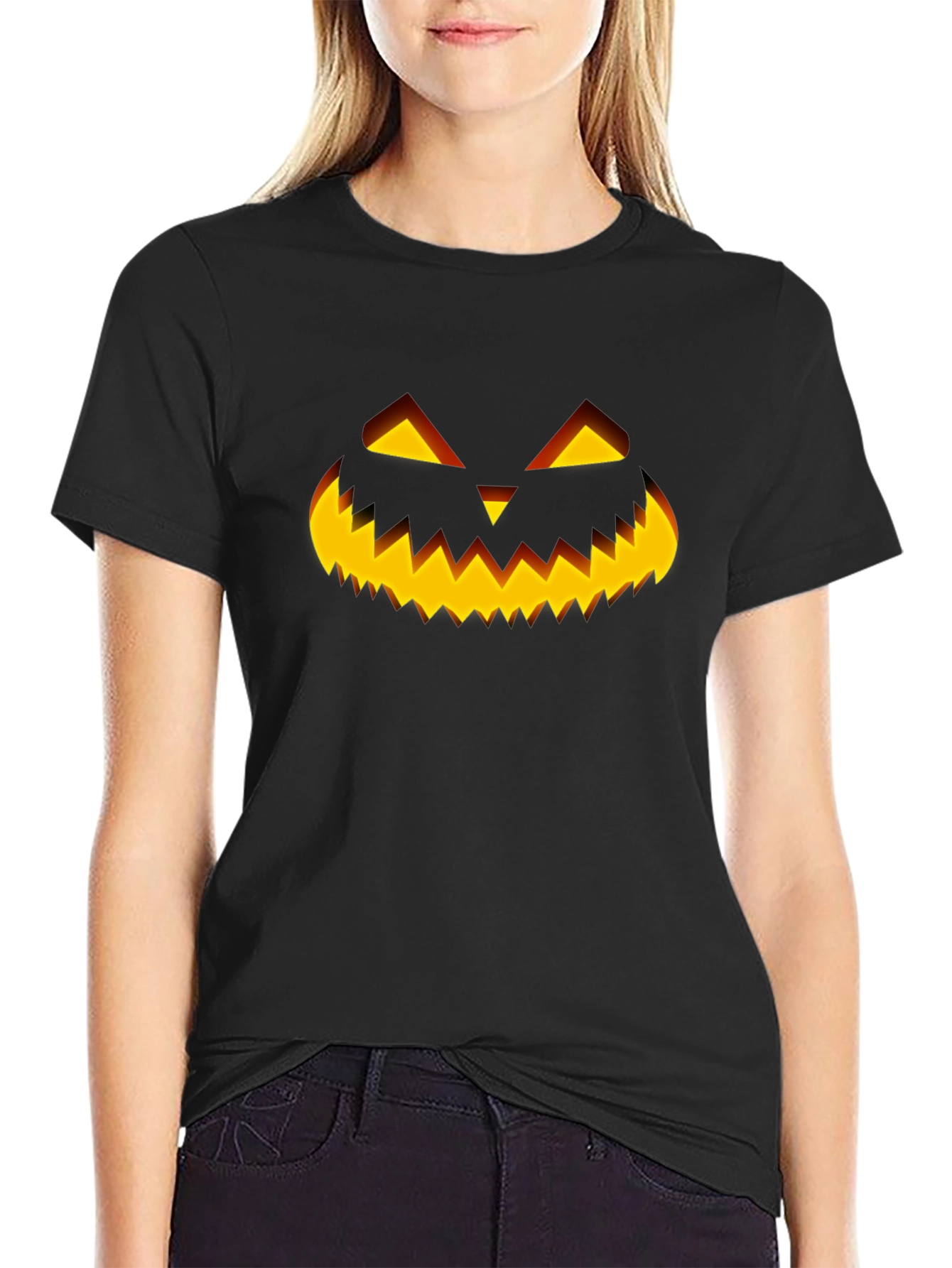 Halloween Pumpkin Face Black T-Shirt