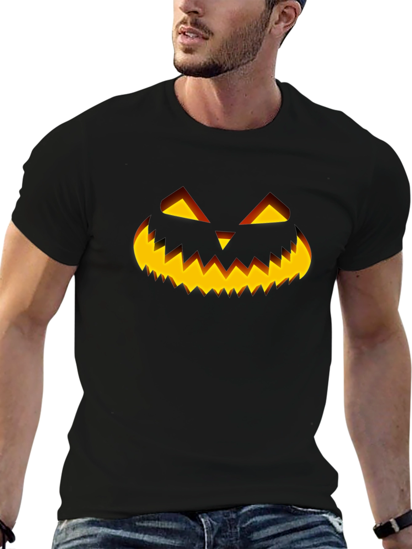 Halloween Pumpkin Face Black T-Shirt