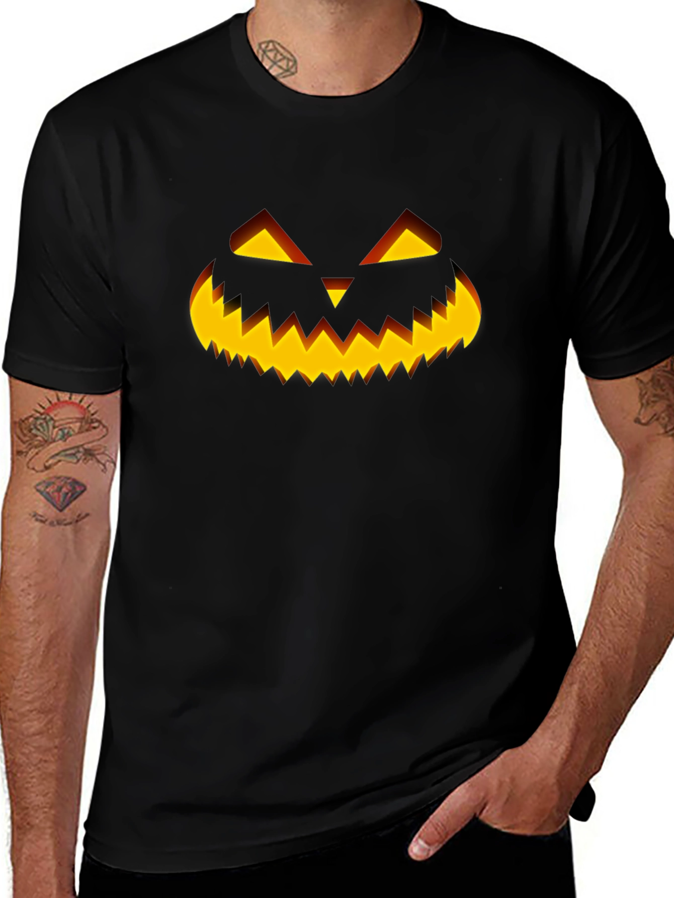 Halloween Pumpkin Face Black T-Shirt