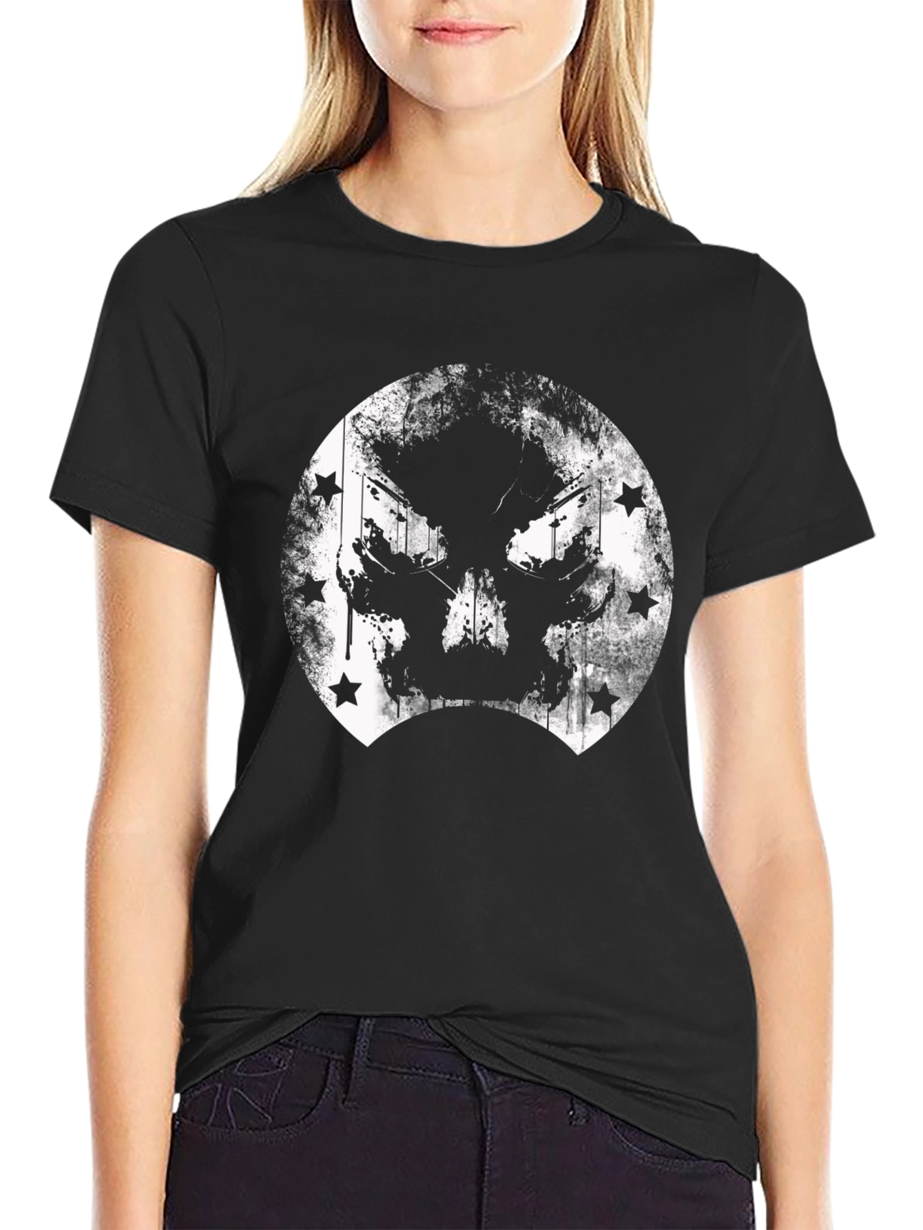 Grunge Skull & Stars Graphic T-Shirt