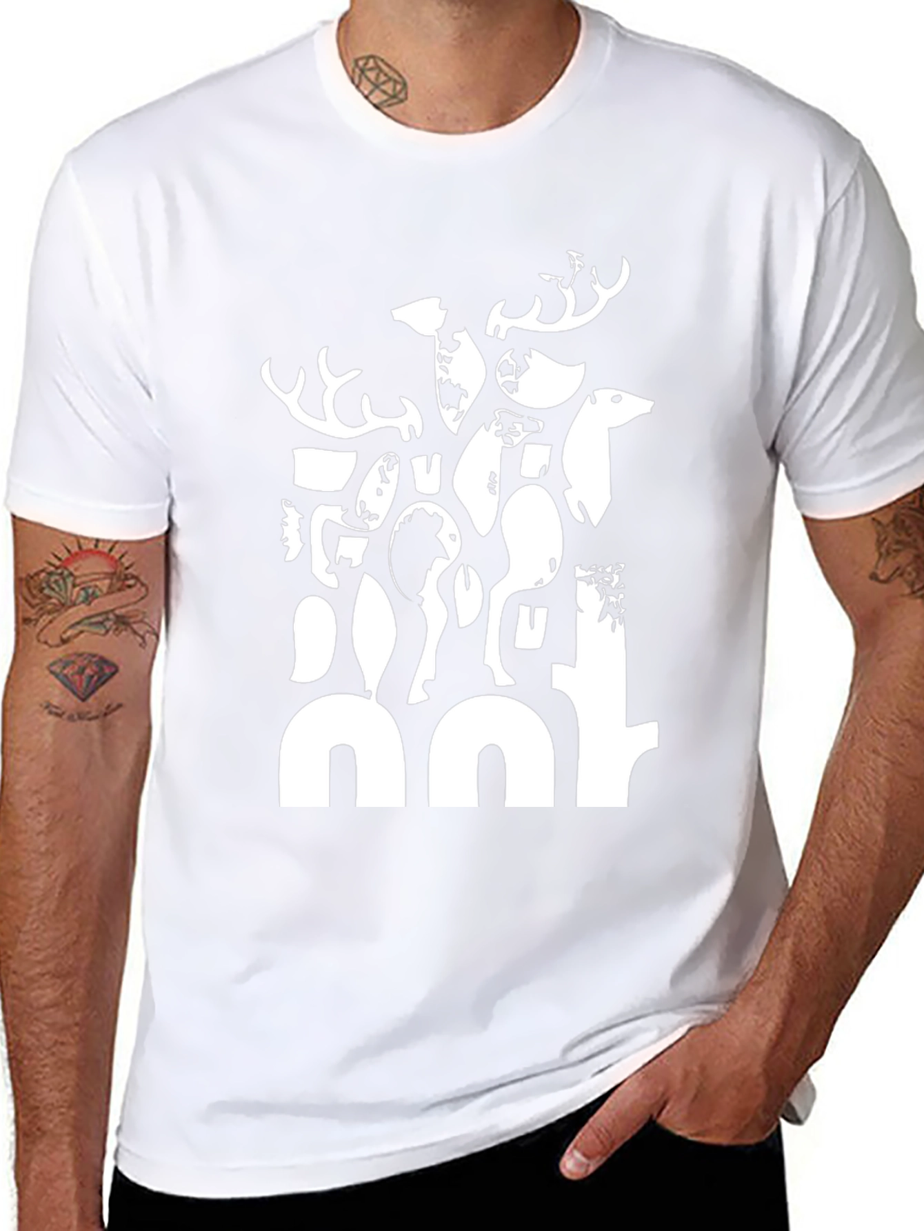 Abstract Deer Black Graphic T-Shirt