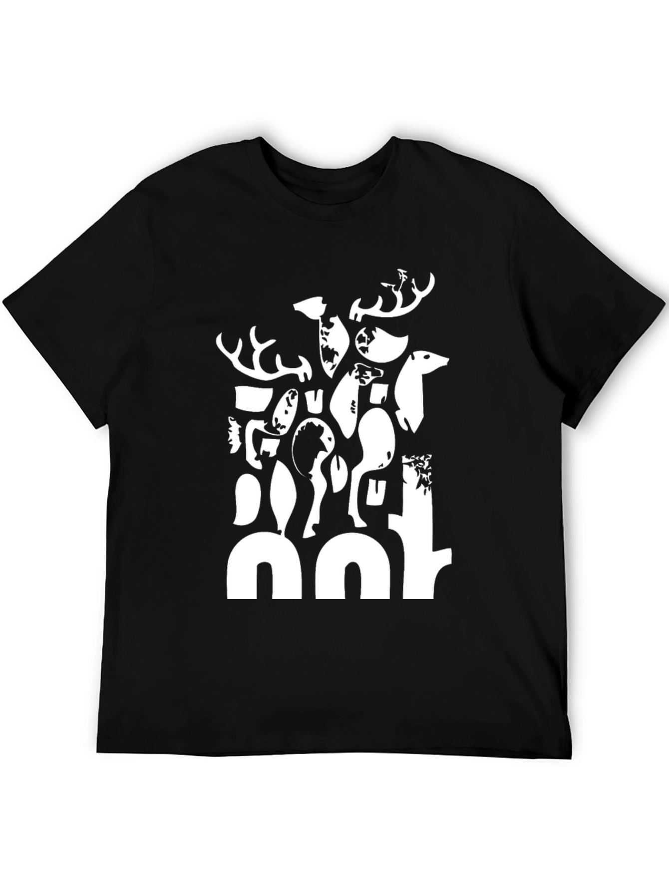 Abstract Deer Black Graphic T-Shirt