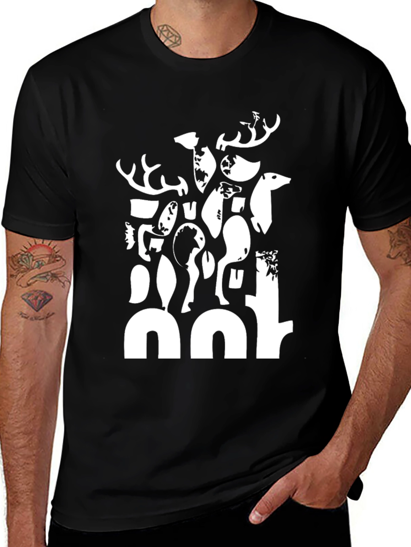 Abstract Deer Black Graphic T-Shirt