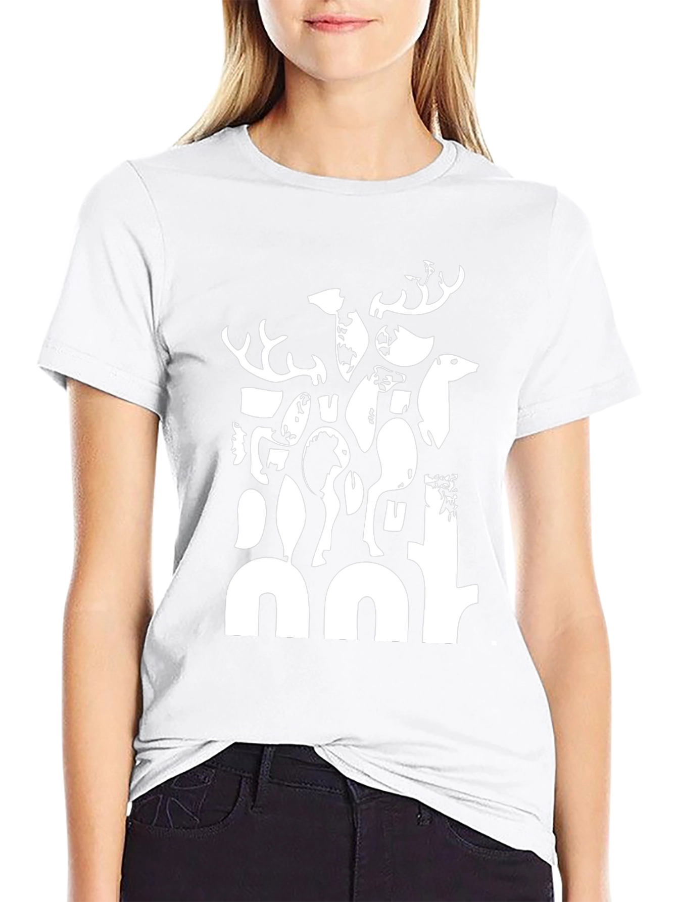 Abstract Deer Black Graphic T-Shirt