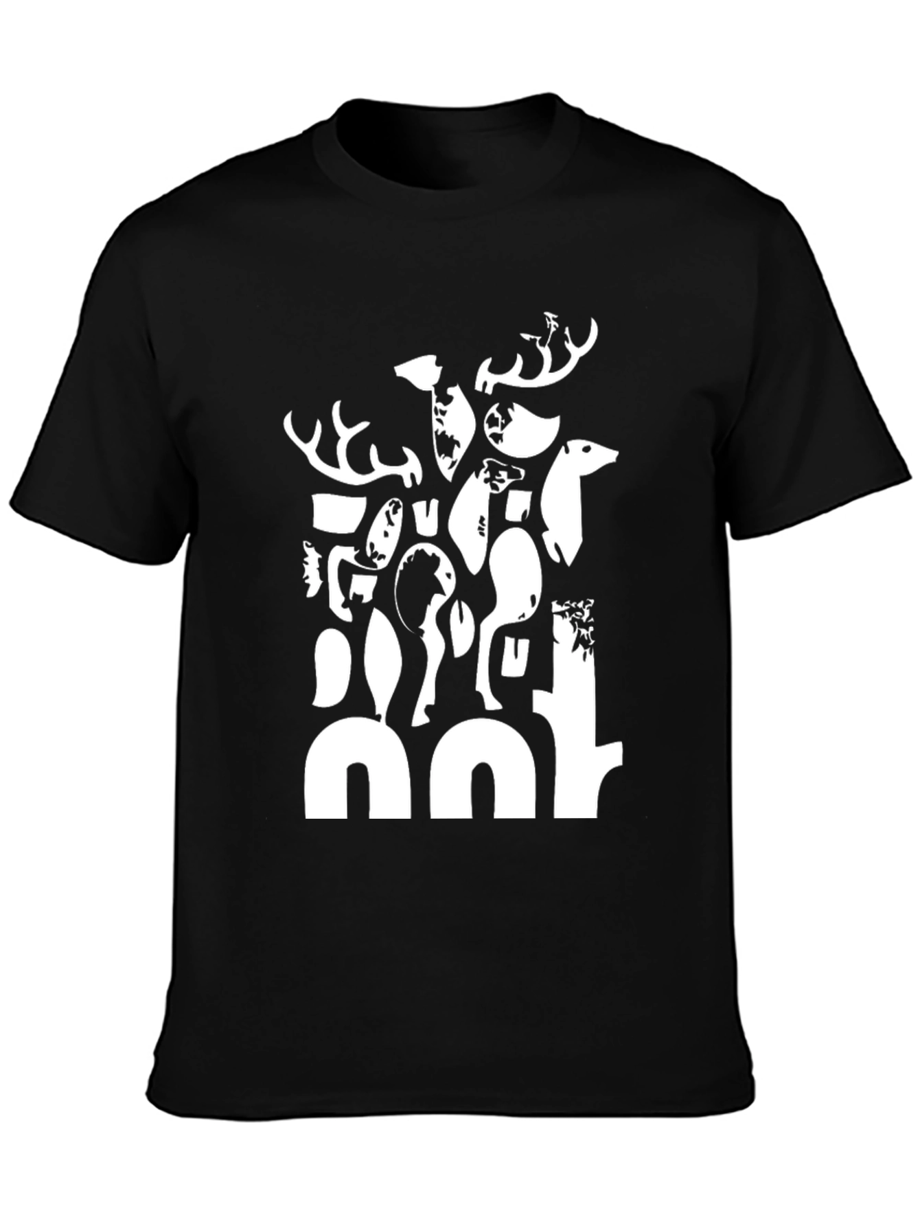 Abstract Deer Black Graphic T-Shirt