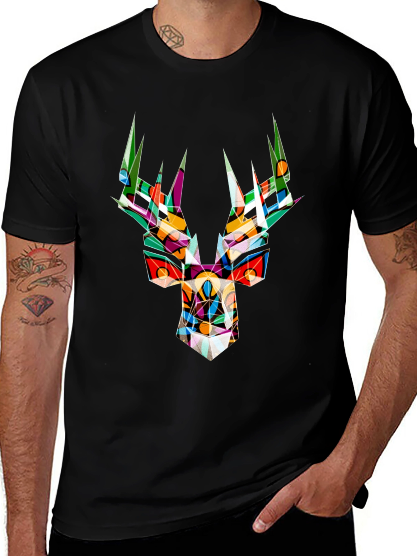 Abstract Geometric Deer Head Graphic Tee