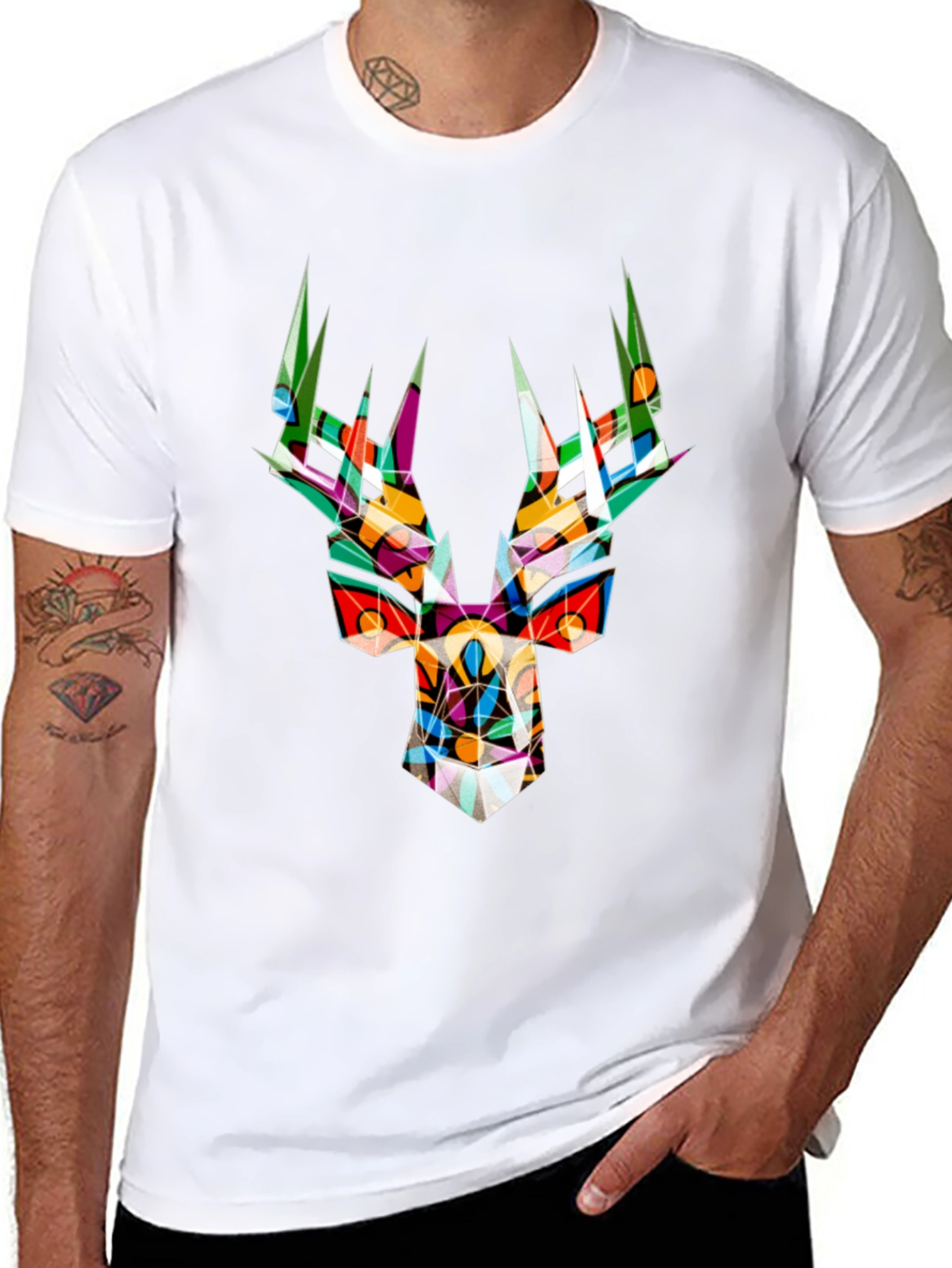 Abstract Geometric Deer Head Graphic Tee