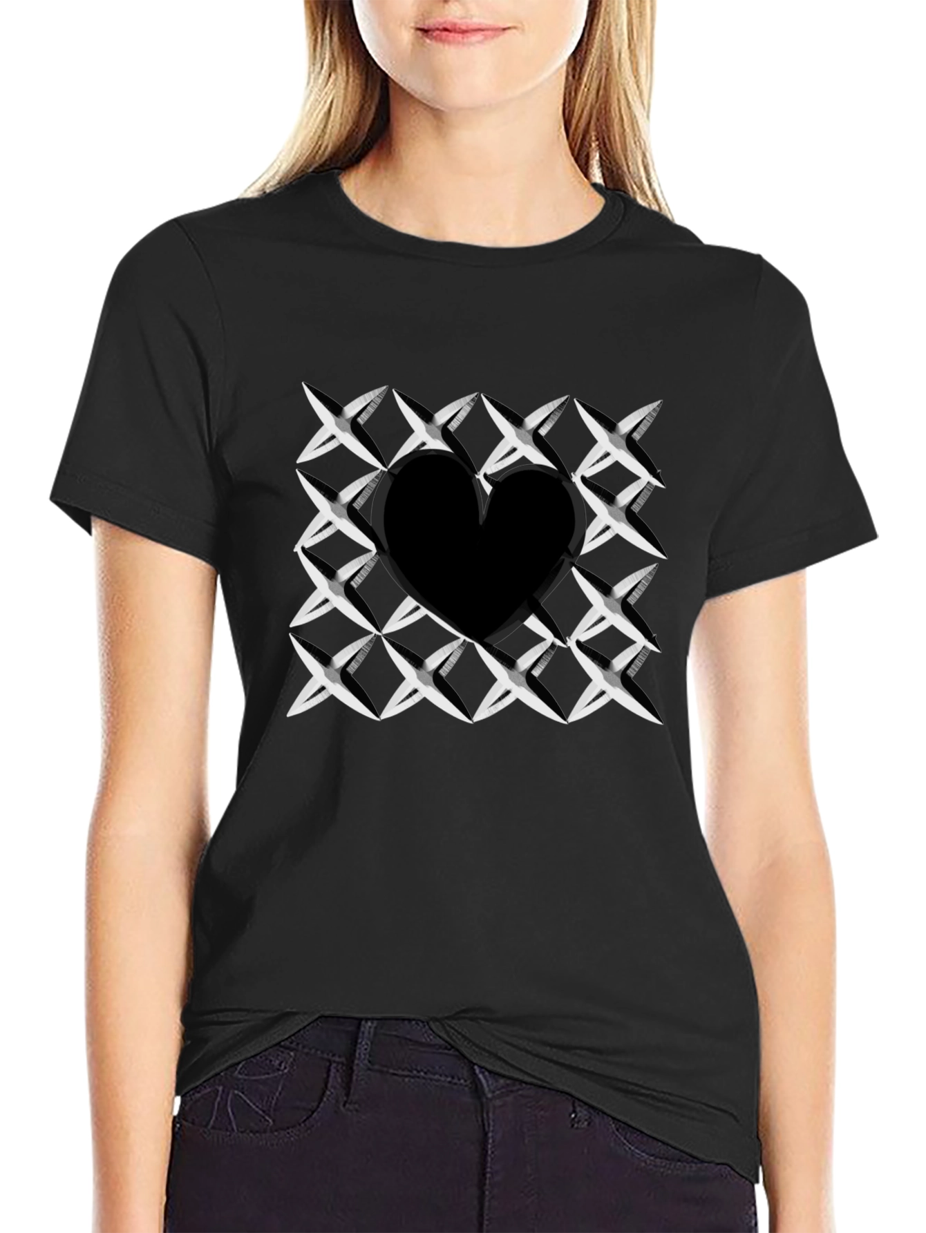 Heart Cutout T-Shirt - Stylish Black Graphic Tee