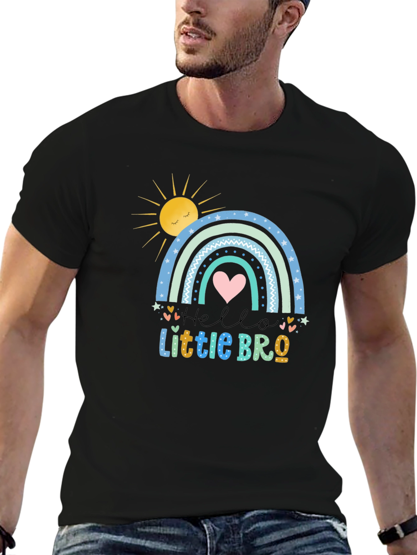 Hello Little Bro T-Shirt Rainbow Design