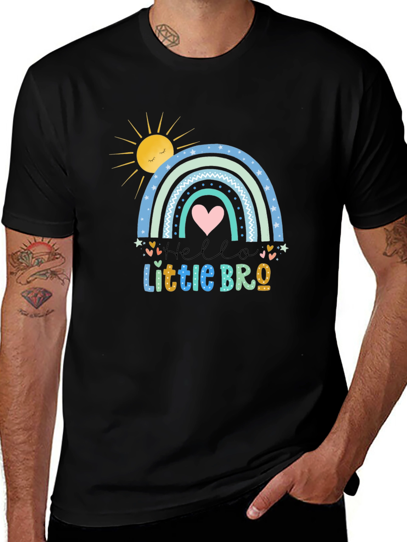 Hello Little Bro T-Shirt Rainbow Design
