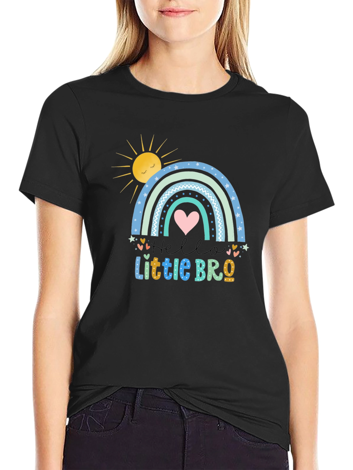Hello Little Bro T-Shirt Rainbow Design