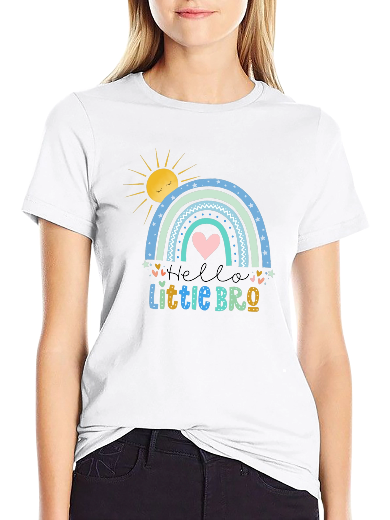 Hello Little Bro T-Shirt Rainbow Design