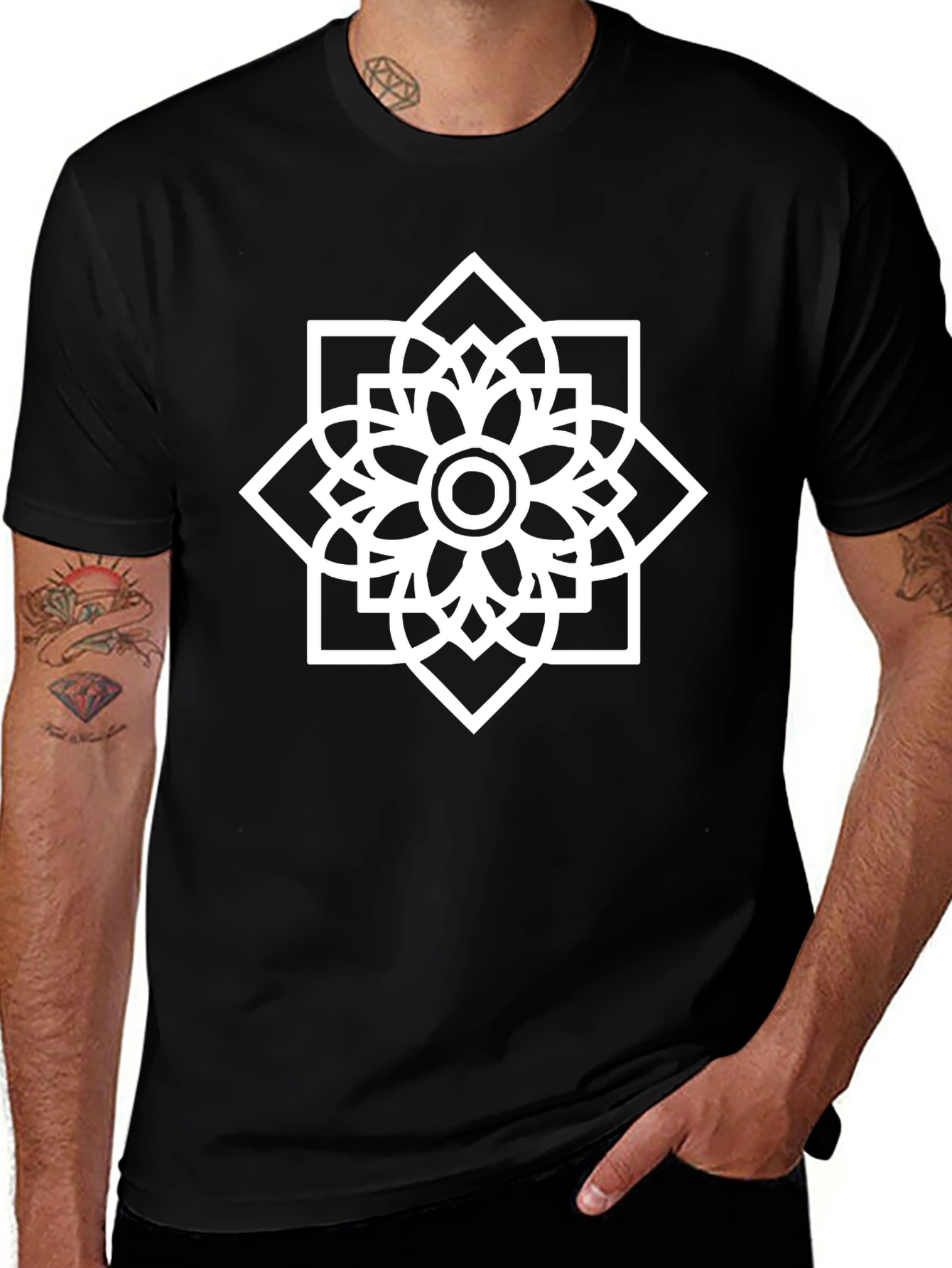 Geometric Floral Tee - Modern Black T-Shirt