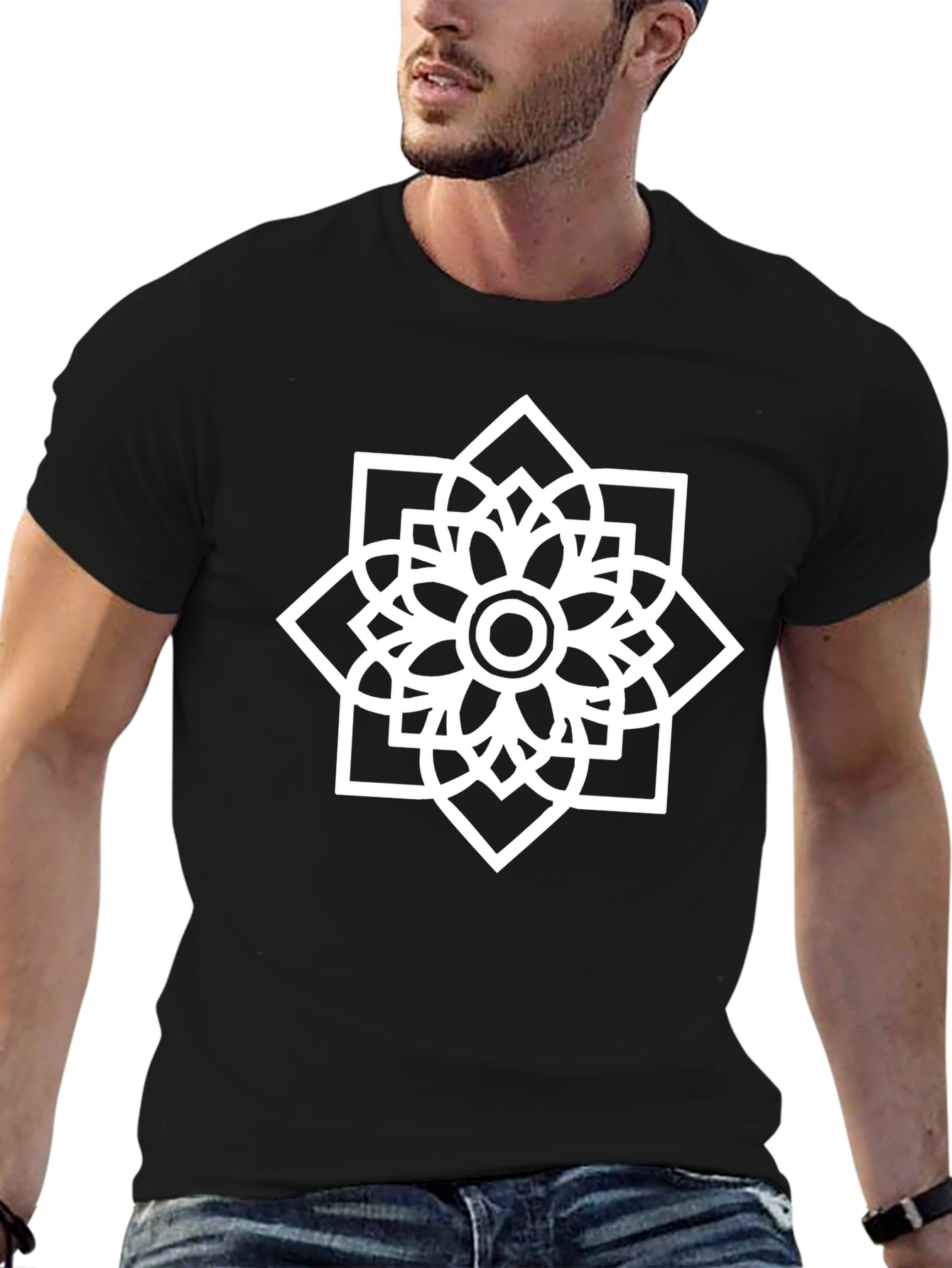 Geometric Floral Tee - Modern Black T-Shirt