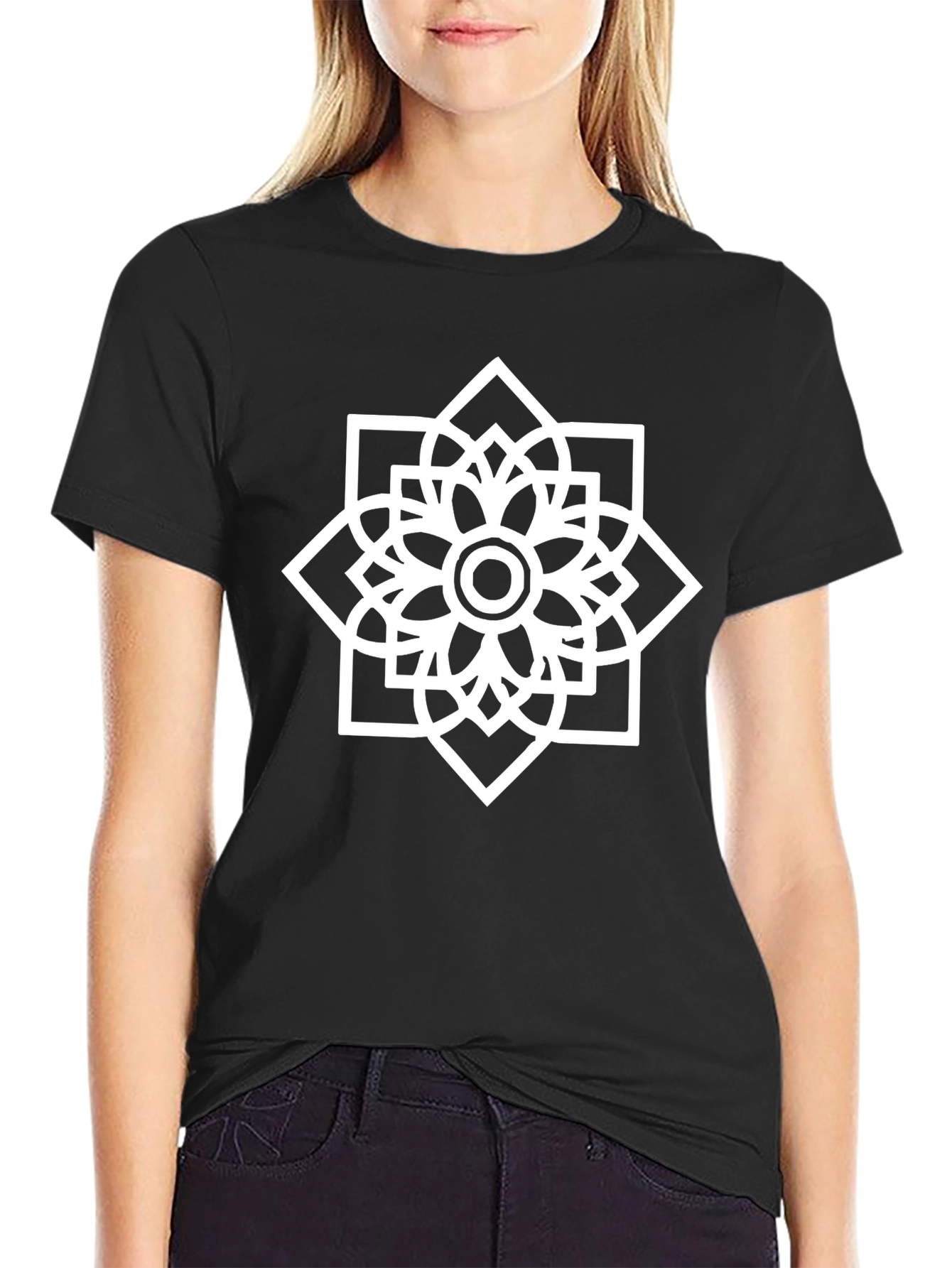 Geometric Floral Tee - Modern Black T-Shirt