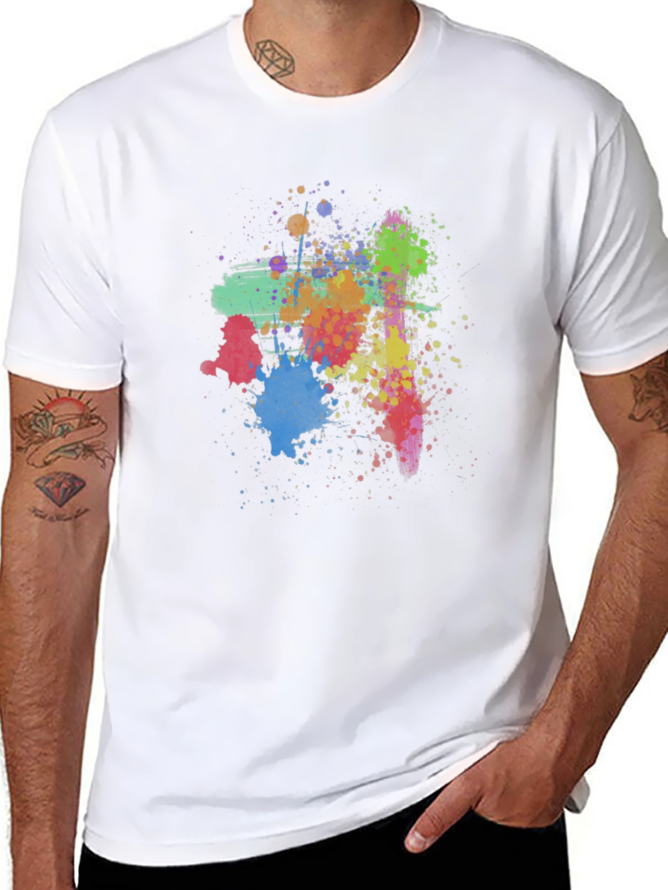 Abstract Paint Splatter Graphic Tee - Casual Black T-Shirt