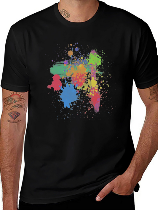 Abstract Paint Splatter Graphic Tee - Casual Black T-Shirt
