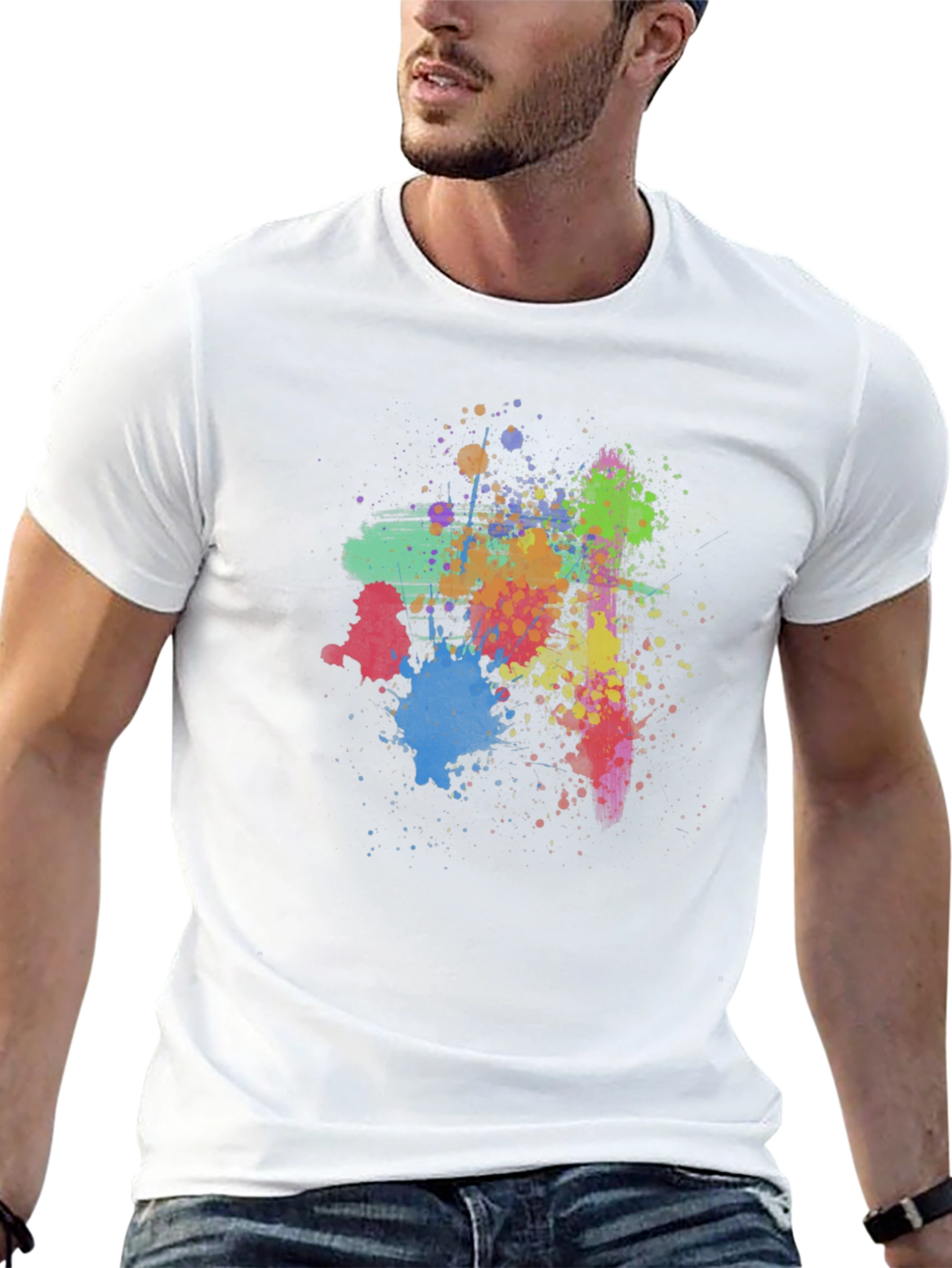 Abstract Paint Splatter Graphic Tee - Casual Black T-Shirt