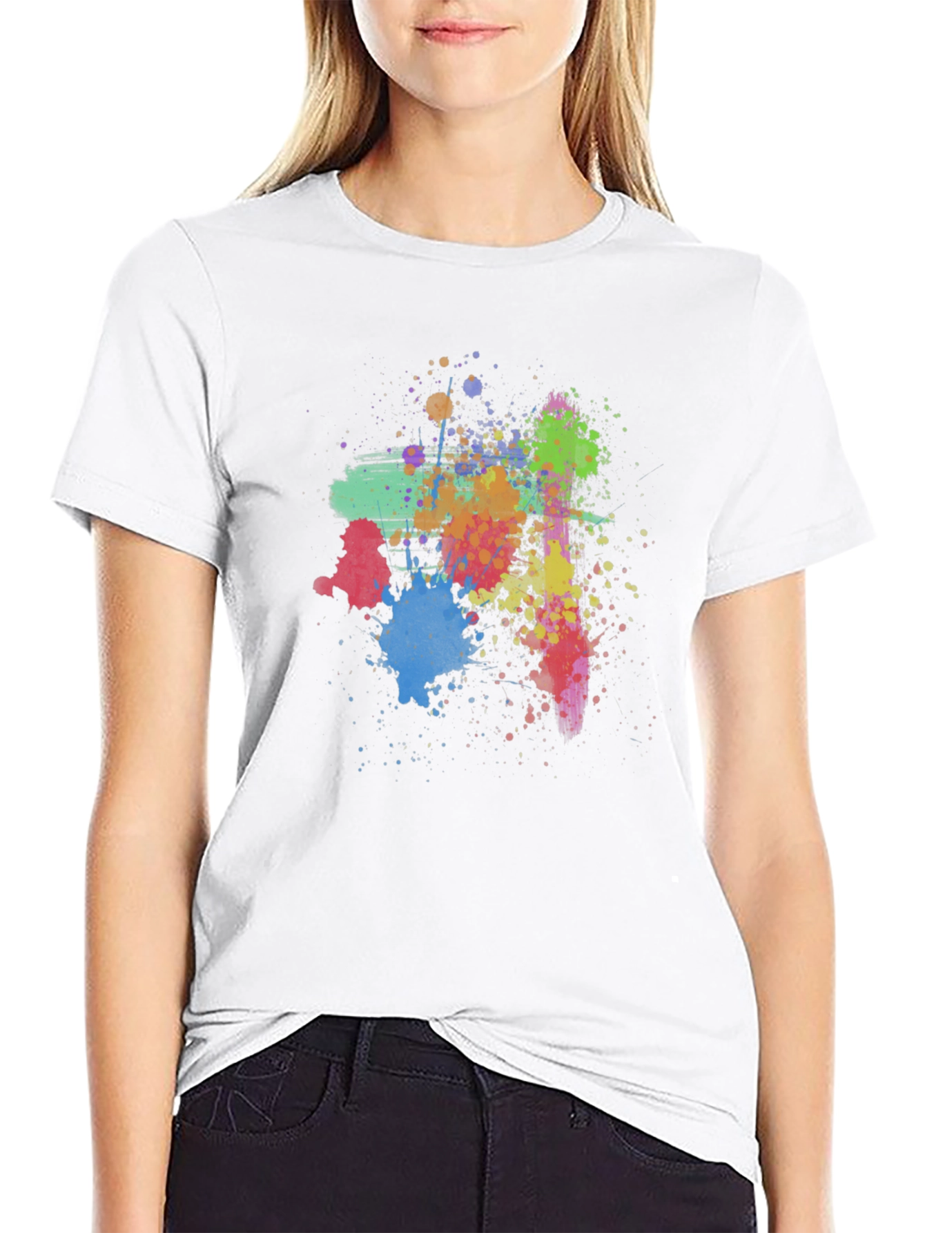 Abstract Paint Splatter Graphic Tee - Casual Black T-Shirt