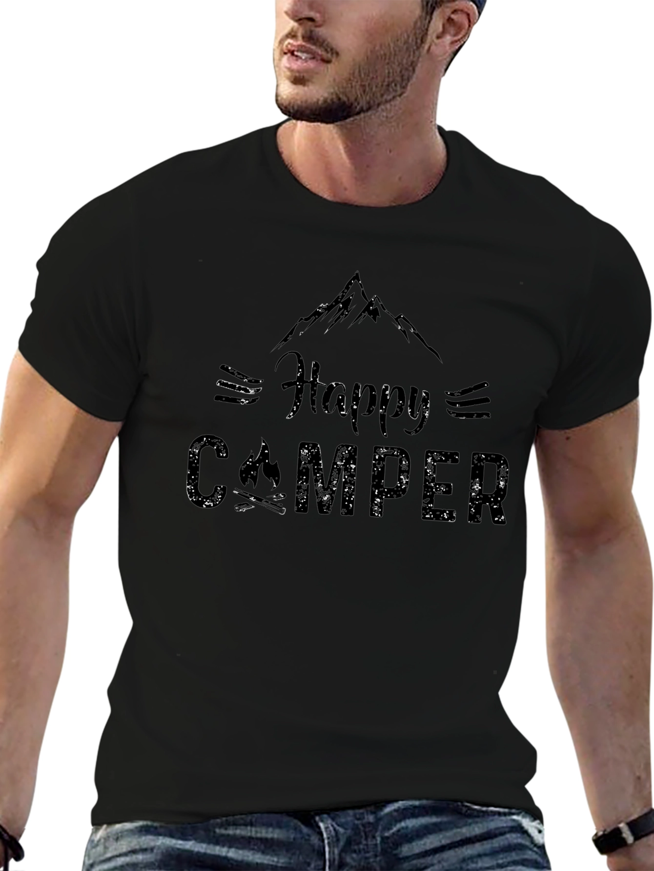 Happy Camper Graphic T-Shirt - Black