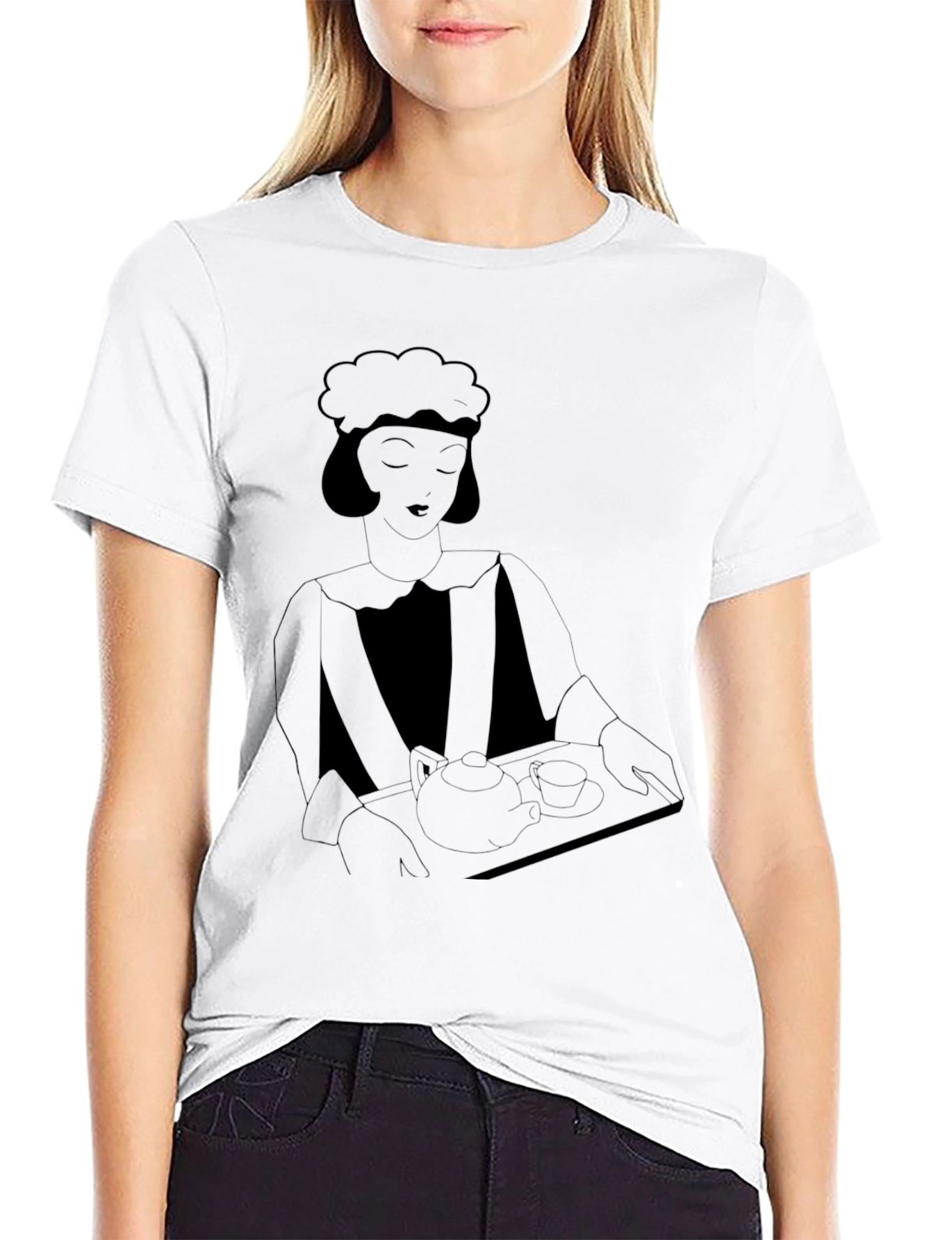 Art Deco Waitress Black T-Shirt