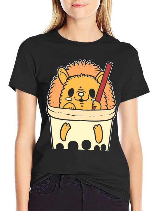 Hedgehog Boba Tea T-Shirt - Cute Cartoon Design