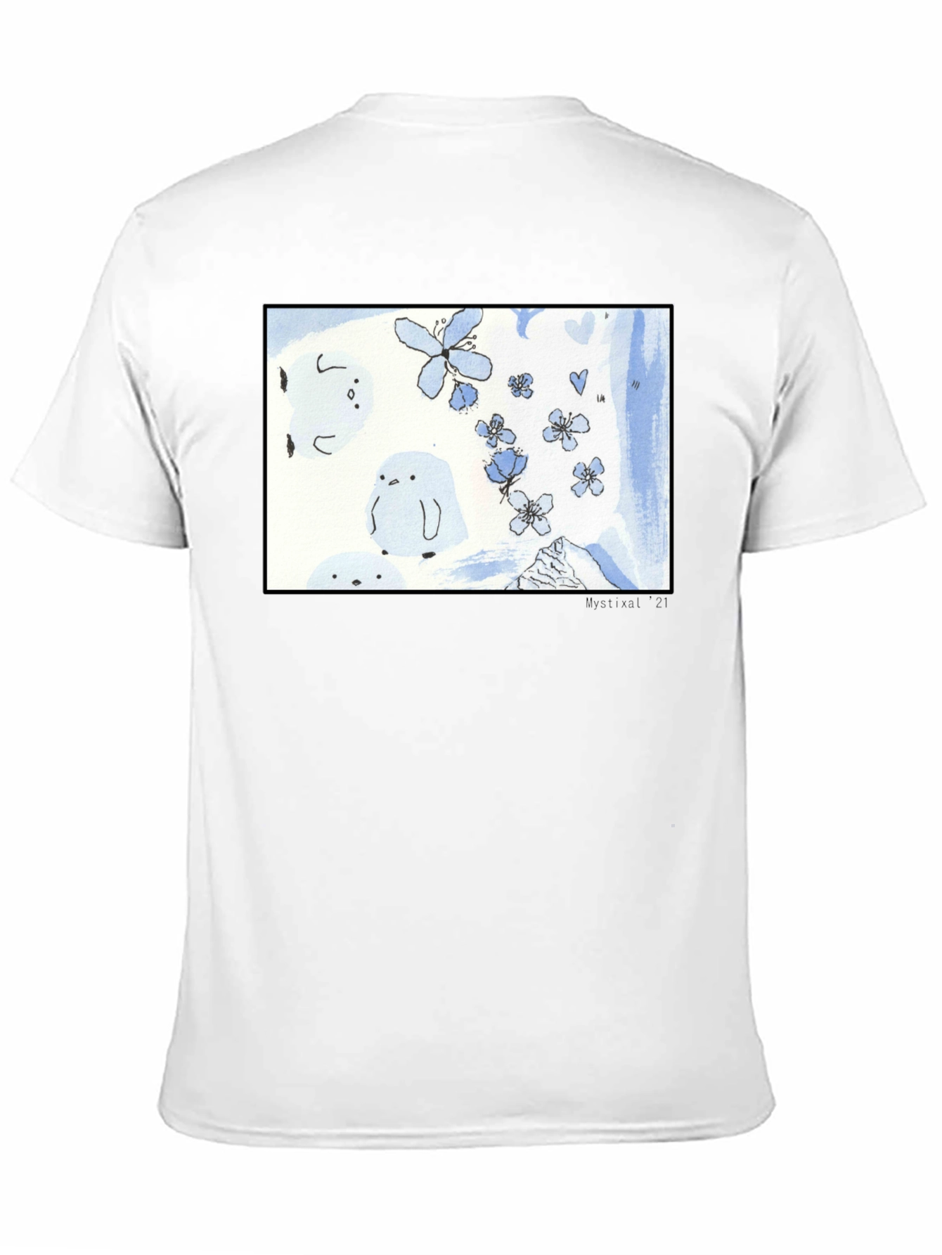 Artistic Black T-Shirt with Floral Penguin Design